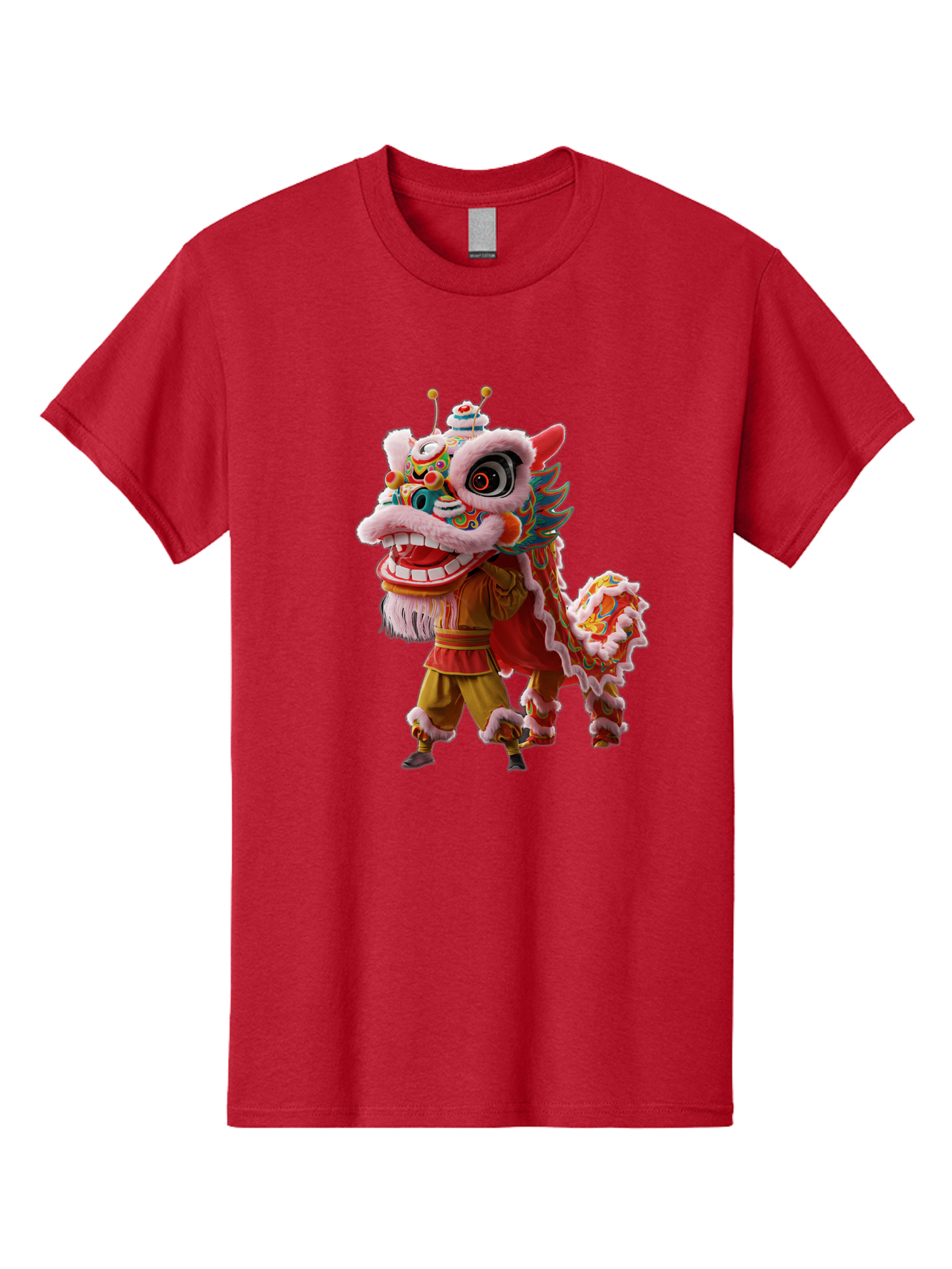 Dragon-Dance-Costume Men'S Graphic Tee, 100% Cotton, Comfortable Casual Summer Wear, Machine Washable, Lion Dance Costume, Traditional Chinese Dance, Vibrant Colors, Cultural Heritage, Festive Atmosphere, Mythical Creature, Chinese New Year, Baa556
