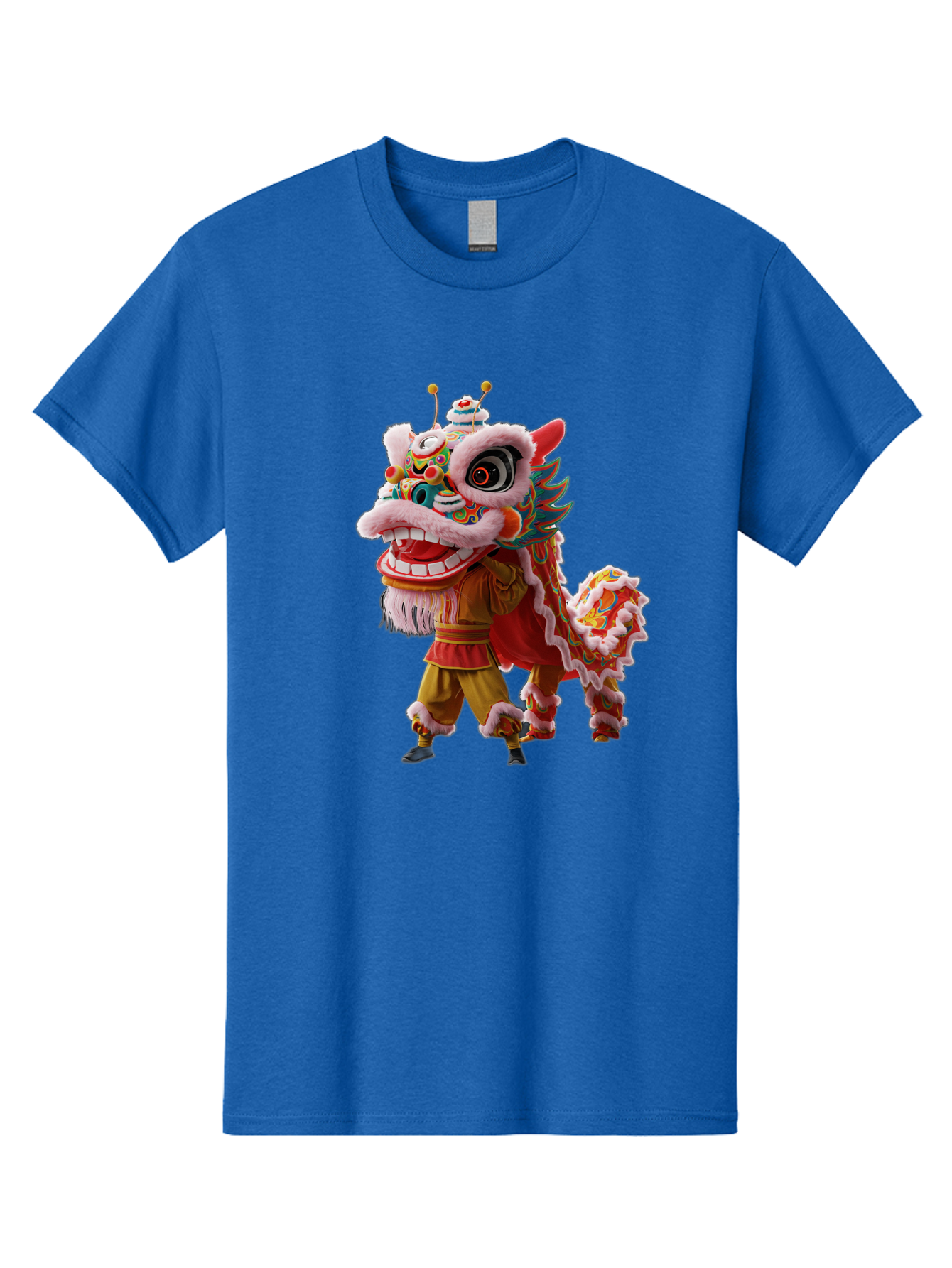 Dragon-Dance-Costume Men'S Graphic Tee, 100% Cotton, Comfortable Casual Summer Wear, Machine Washable, Lion Dance Costume, Traditional Chinese Dance, Vibrant Colors, Cultural Heritage, Festive Atmosphere, Mythical Creature, Chinese New Year, Baa556
