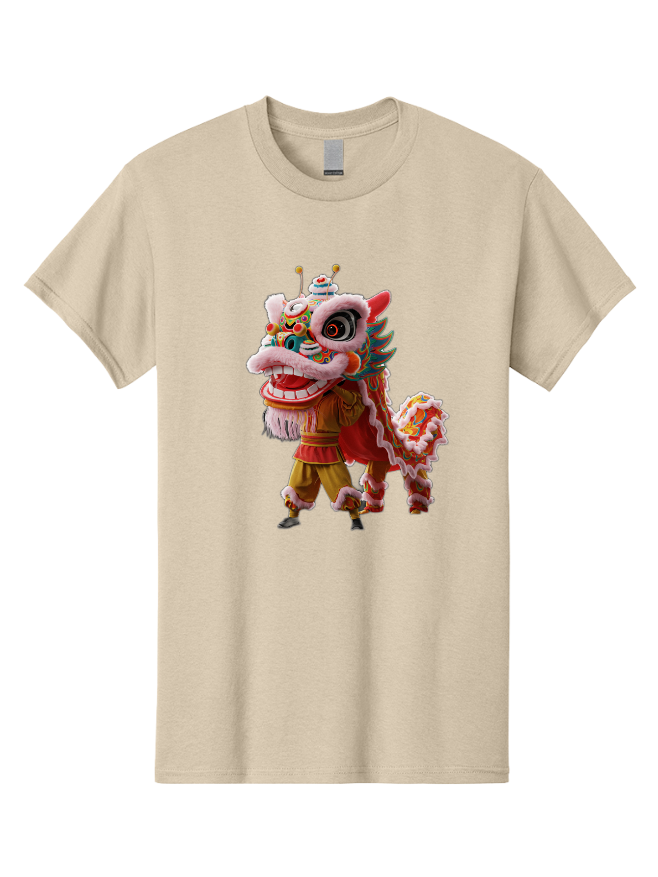 Dragon-Dance-Costume Men'S Graphic Tee, 100% Cotton, Comfortable Casual Summer Wear, Machine Washable, Lion Dance Costume, Traditional Chinese Dance, Vibrant Colors, Cultural Heritage, Festive Atmosphere, Mythical Creature, Chinese New Year, Baa556