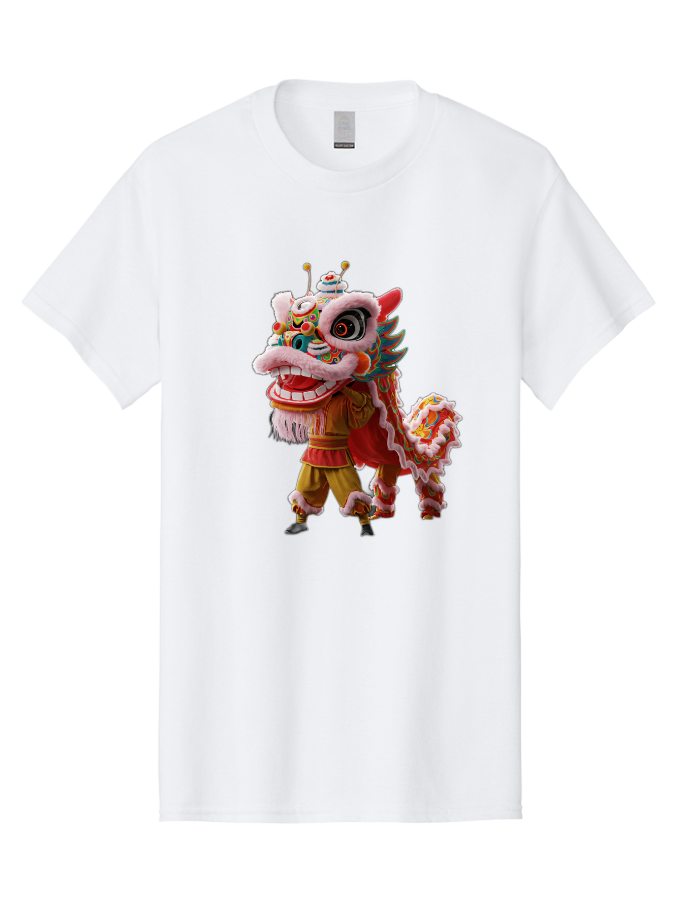 Dragon-Dance-Costume Men'S Graphic Tee, 100% Cotton, Comfortable Casual Summer Wear, Machine Washable, Lion Dance Costume, Traditional Chinese Dance, Vibrant Colors, Cultural Heritage, Festive Atmosphere, Mythical Creature, Chinese New Year, Baa556