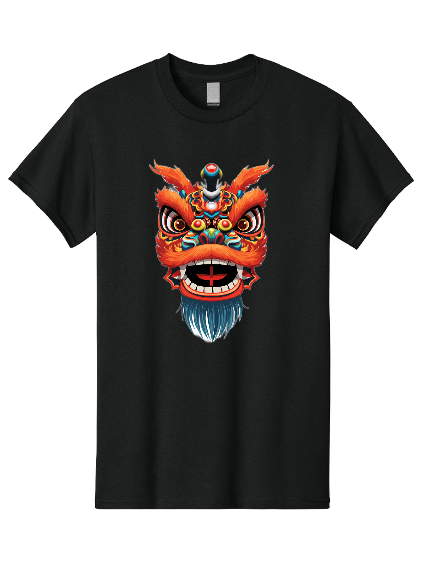 Dragon-Dance-Mask Men'S Graphic Tee, 100% Cotton, Comfortable Casual Summer Wear, Machine Washable, Lion Dance, Traditional Performance, Vibrant Colors, Cultural Heritage, Festive Atmosphere, Red And Orange Hues, Ornate Details, Baa557