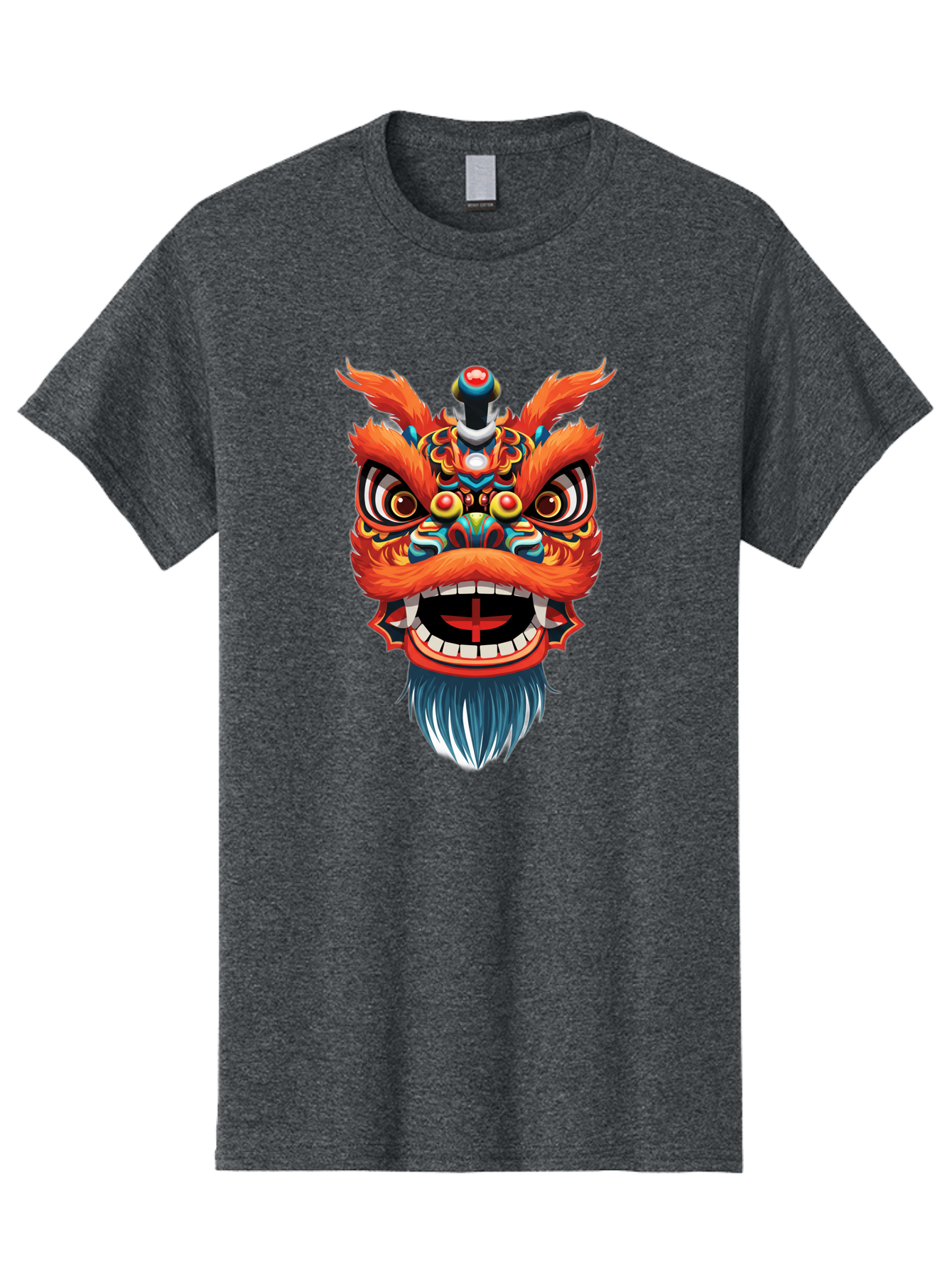 Dragon-Dance-Mask Men'S Graphic Tee, 100% Cotton, Comfortable Casual Summer Wear, Machine Washable, Lion Dance, Traditional Performance, Vibrant Colors, Cultural Heritage, Festive Atmosphere, Red And Orange Hues, Ornate Details, Baa557