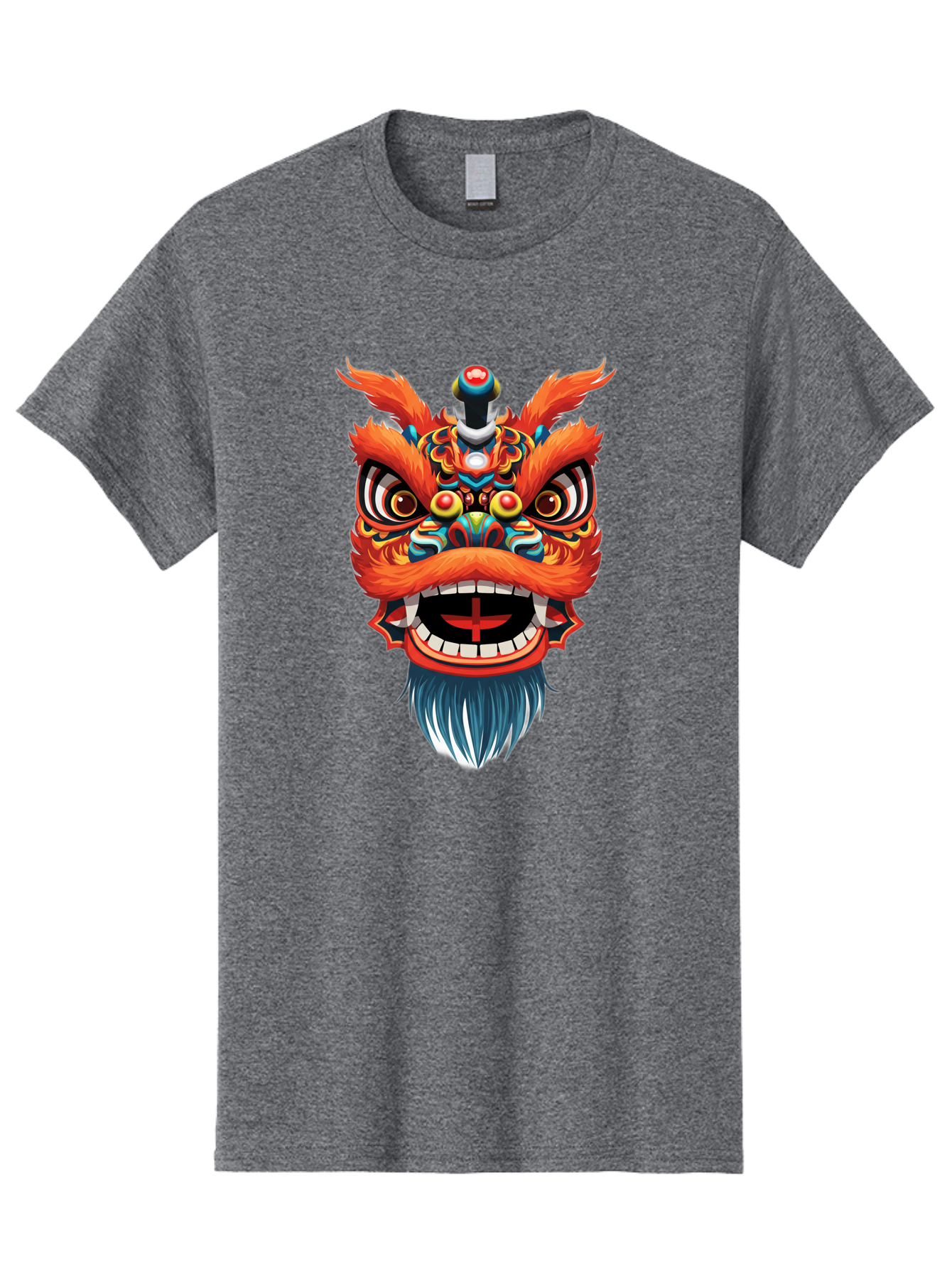 Dragon-Dance-Mask Men'S Graphic Tee, 100% Cotton, Comfortable Casual Summer Wear, Machine Washable, Lion Dance, Traditional Performance, Vibrant Colors, Cultural Heritage, Festive Atmosphere, Red And Orange Hues, Ornate Details, Baa557