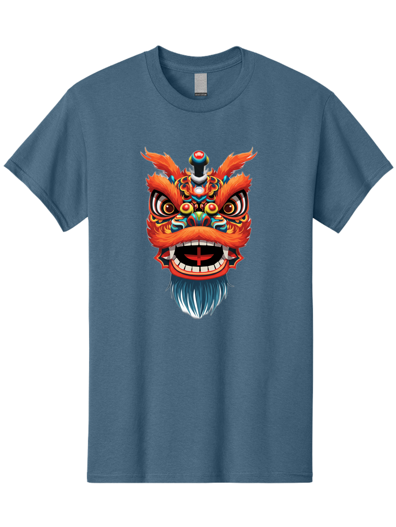 Dragon-Dance-Mask Men'S Graphic Tee, 100% Cotton, Comfortable Casual Summer Wear, Machine Washable, Lion Dance, Traditional Performance, Vibrant Colors, Cultural Heritage, Festive Atmosphere, Red And Orange Hues, Ornate Details, Baa557
