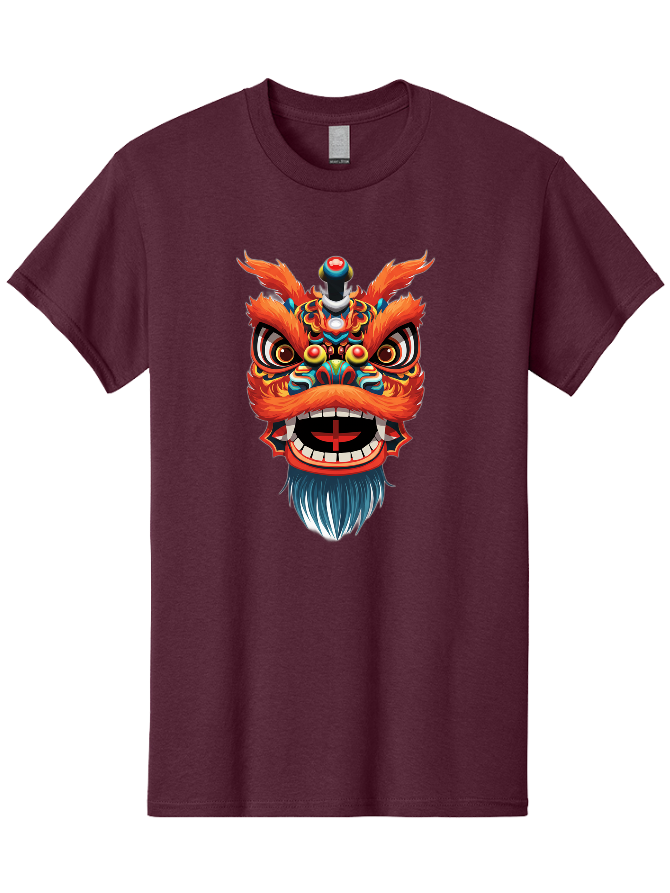 Dragon-Dance-Mask Men'S Graphic Tee, 100% Cotton, Comfortable Casual Summer Wear, Machine Washable, Lion Dance, Traditional Performance, Vibrant Colors, Cultural Heritage, Festive Atmosphere, Red And Orange Hues, Ornate Details, Baa557