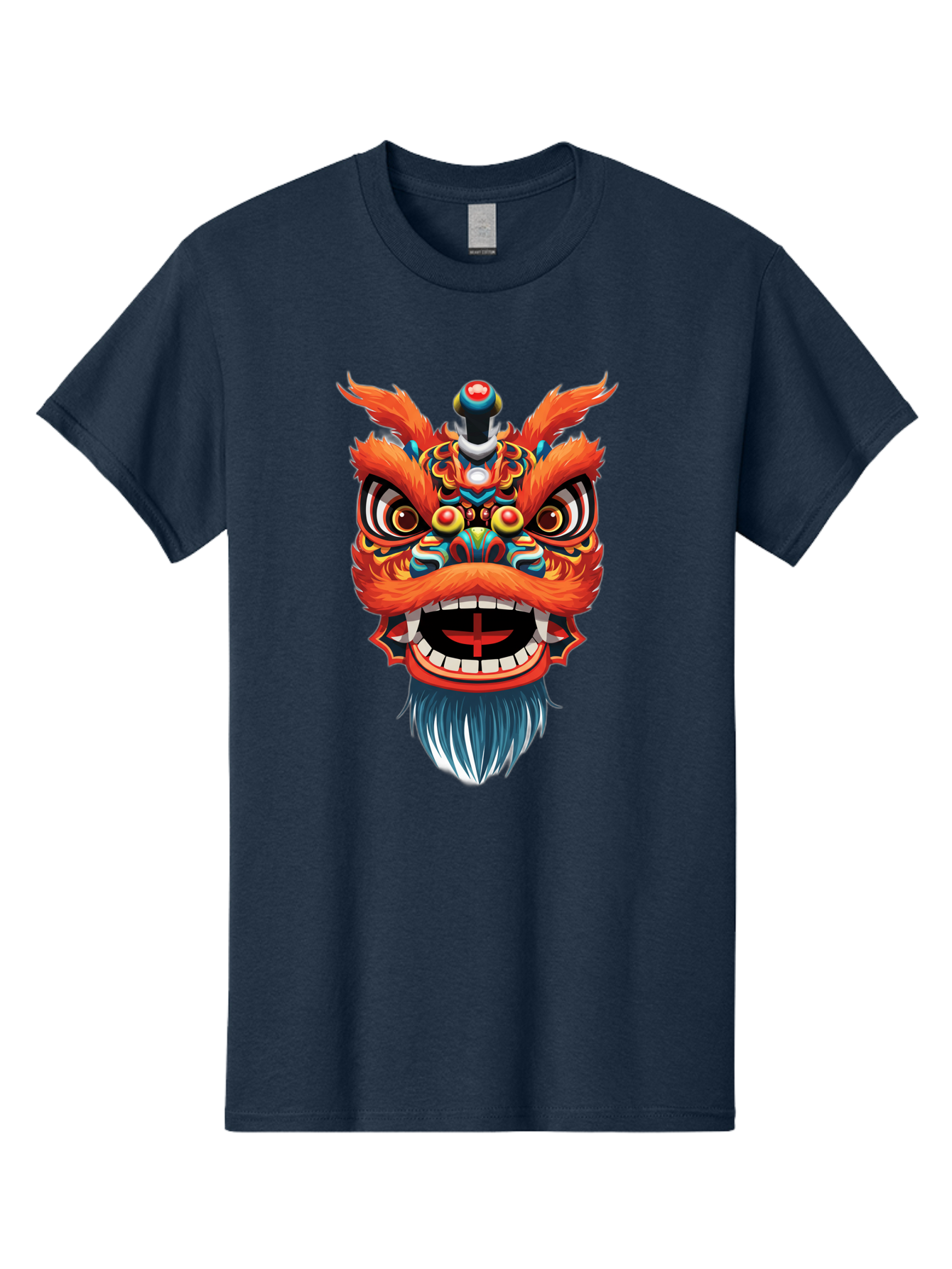 Dragon-Dance-Mask Men'S Graphic Tee, 100% Cotton, Comfortable Casual Summer Wear, Machine Washable, Lion Dance, Traditional Performance, Vibrant Colors, Cultural Heritage, Festive Atmosphere, Red And Orange Hues, Ornate Details, Baa557