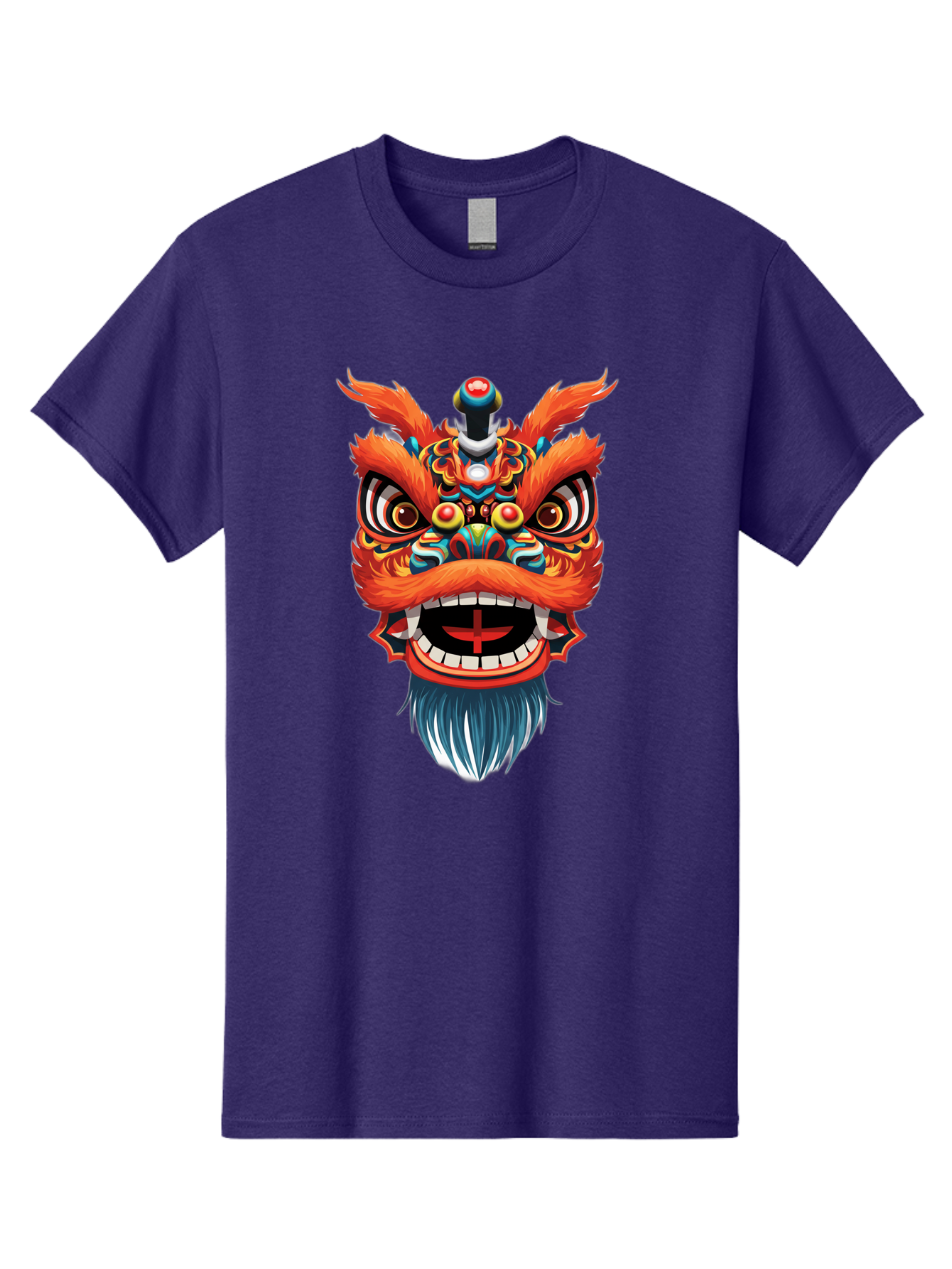 Dragon-Dance-Mask Men'S Graphic Tee, 100% Cotton, Comfortable Casual Summer Wear, Machine Washable, Lion Dance, Traditional Performance, Vibrant Colors, Cultural Heritage, Festive Atmosphere, Red And Orange Hues, Ornate Details, Baa557