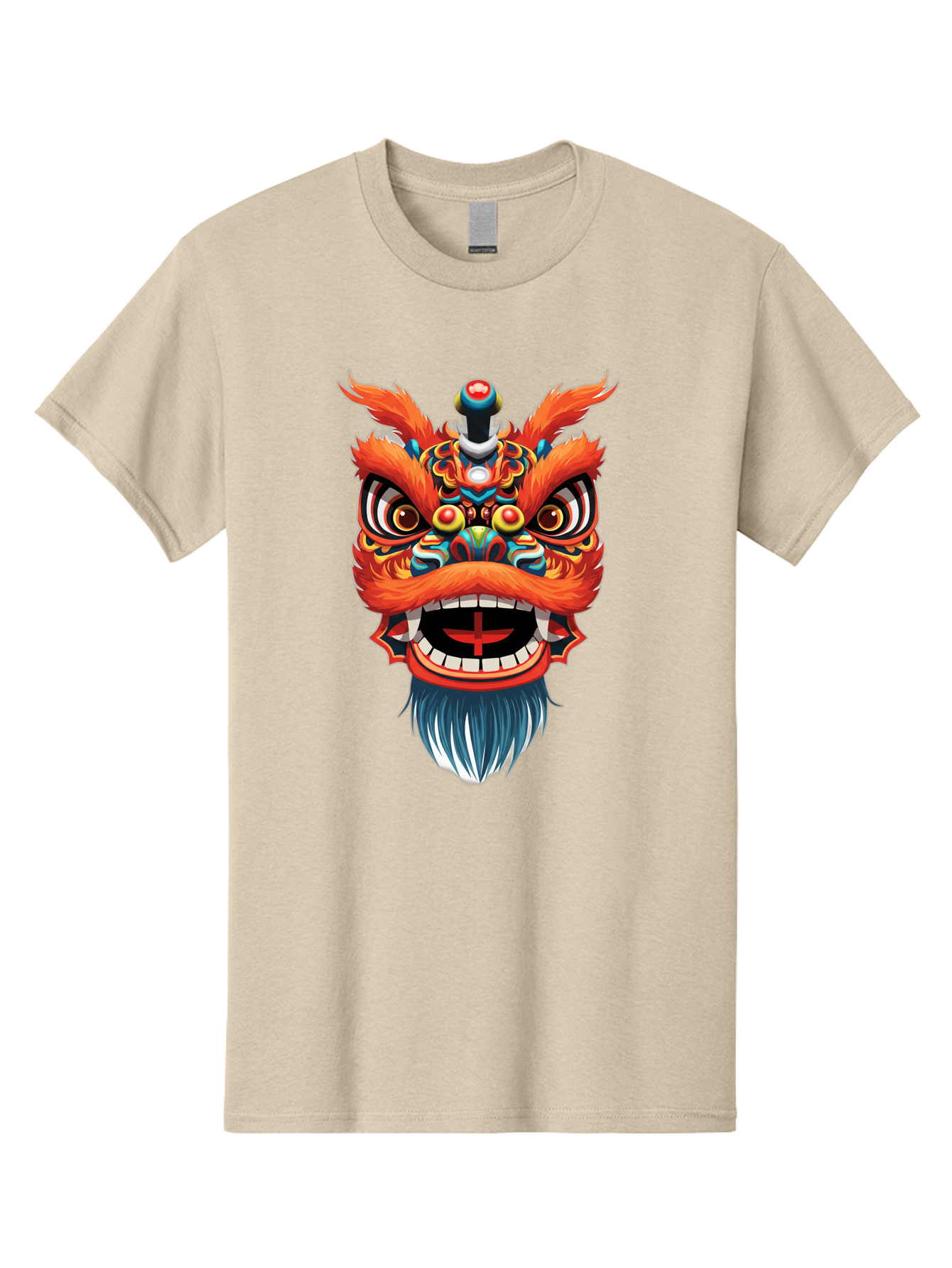 Dragon-Dance-Mask Men'S Graphic Tee, 100% Cotton, Comfortable Casual Summer Wear, Machine Washable, Lion Dance, Traditional Performance, Vibrant Colors, Cultural Heritage, Festive Atmosphere, Red And Orange Hues, Ornate Details, Baa557