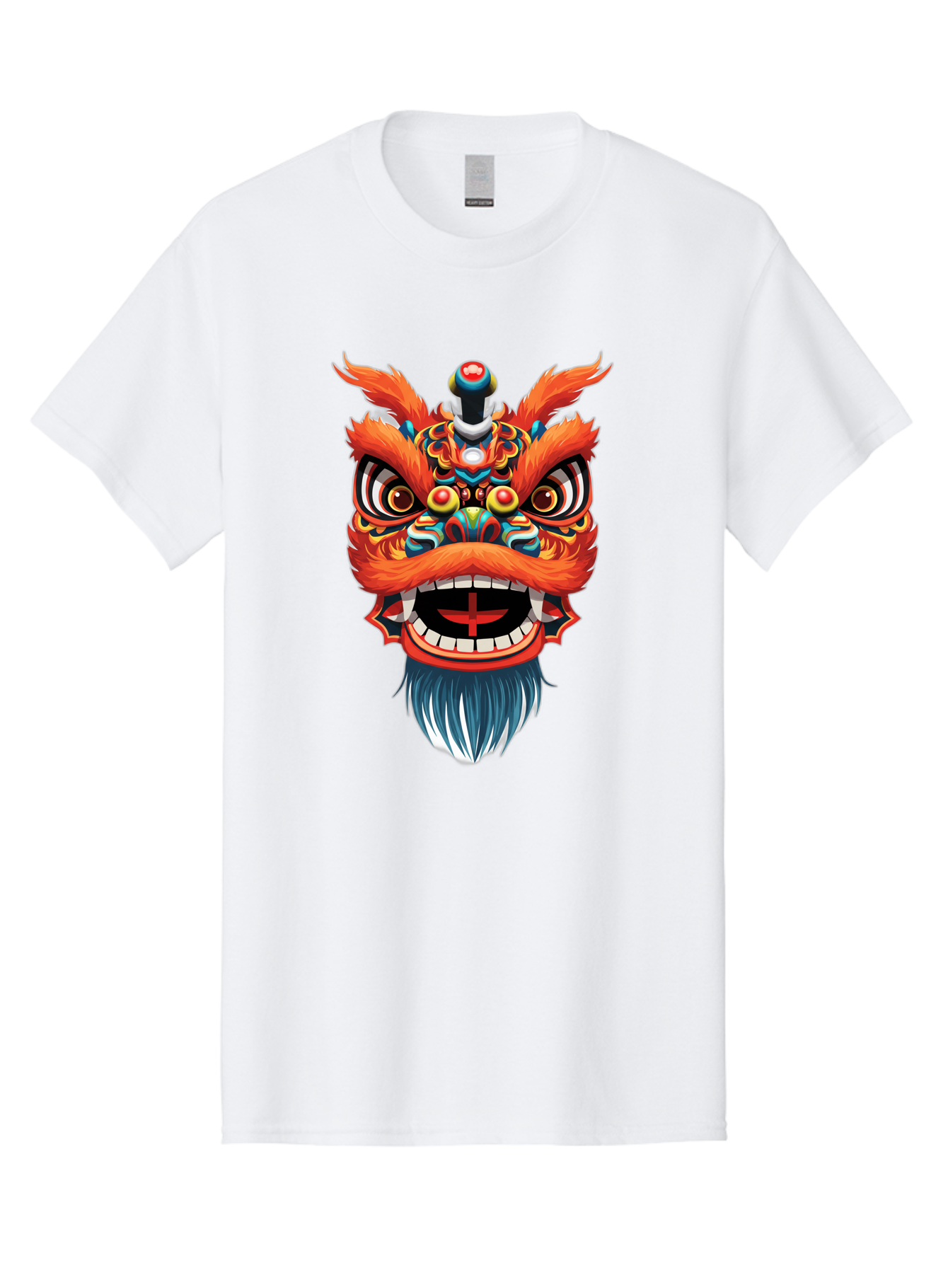 Dragon-Dance-Mask Men'S Graphic Tee, 100% Cotton, Comfortable Casual Summer Wear, Machine Washable, Lion Dance, Traditional Performance, Vibrant Colors, Cultural Heritage, Festive Atmosphere, Red And Orange Hues, Ornate Details, Baa557