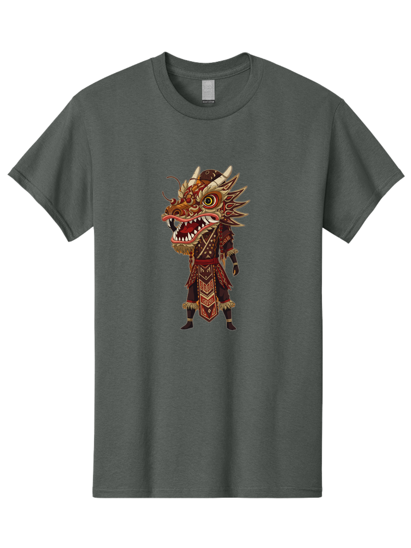 Dragon-Dancer Men'S Graphic Tee, 100% Cotton, Comfortable Casual Summer Wear, Machine Washable, Dragon Head Costume, Cultural Attire, Traditional Clothing, Mythological Creature, Festival Wear, Elaborate Design, Sharp Teeth, Mythical Being, Baa559