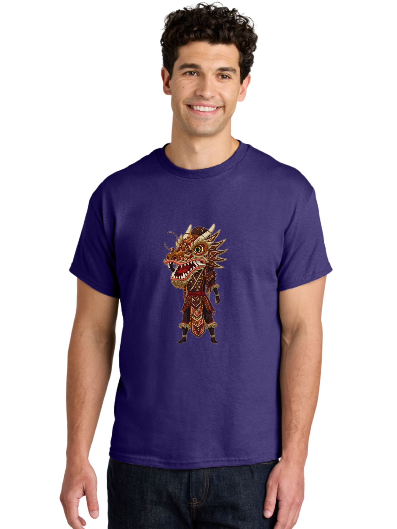 Dragon-Dancer Men'S Graphic Tee, 100% Cotton, Comfortable Casual Summer Wear, Machine Washable, Dragon Head Costume, Cultural Attire, Traditional Clothing, Mythological Creature, Festival Wear, Elaborate Design, Sharp Teeth, Mythical Being, Baa559