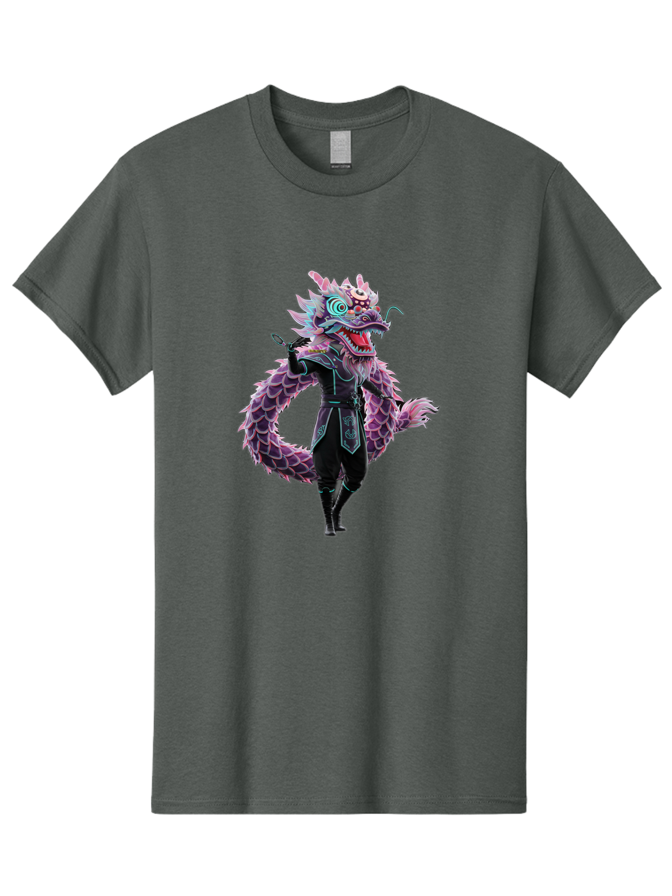 Dragon-Headed-Humanoid Men'S Graphic Tee, 100% Cotton, Comfortable Casual Summer Wear, Machine Washable, Fantasy Dragon Costume, Purple Scales, Ninja Outfit, Martial Arts Pose, Glowing Eyes, Futuristic Design, Mystical Creature, Anime Style, Baa560