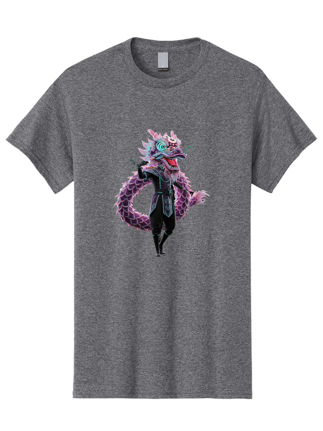 Dragon-Headed-Humanoid Men'S Graphic Tee, 100% Cotton, Comfortable Casual Summer Wear, Machine Washable, Fantasy Dragon Costume, Purple Scales, Ninja Outfit, Martial Arts Pose, Glowing Eyes, Futuristic Design, Mystical Creature, Anime Style, Baa560