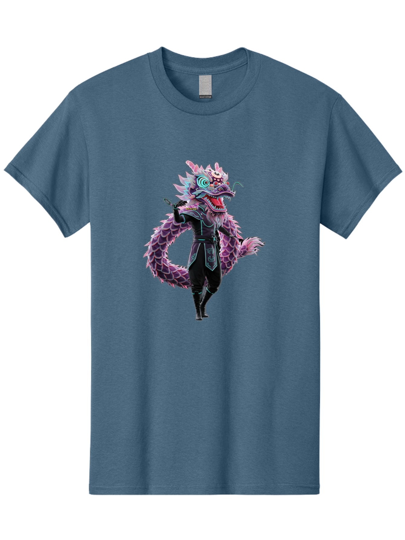 Dragon-Headed-Humanoid Men'S Graphic Tee, 100% Cotton, Comfortable Casual Summer Wear, Machine Washable, Fantasy Dragon Costume, Purple Scales, Ninja Outfit, Martial Arts Pose, Glowing Eyes, Futuristic Design, Mystical Creature, Anime Style, Baa560