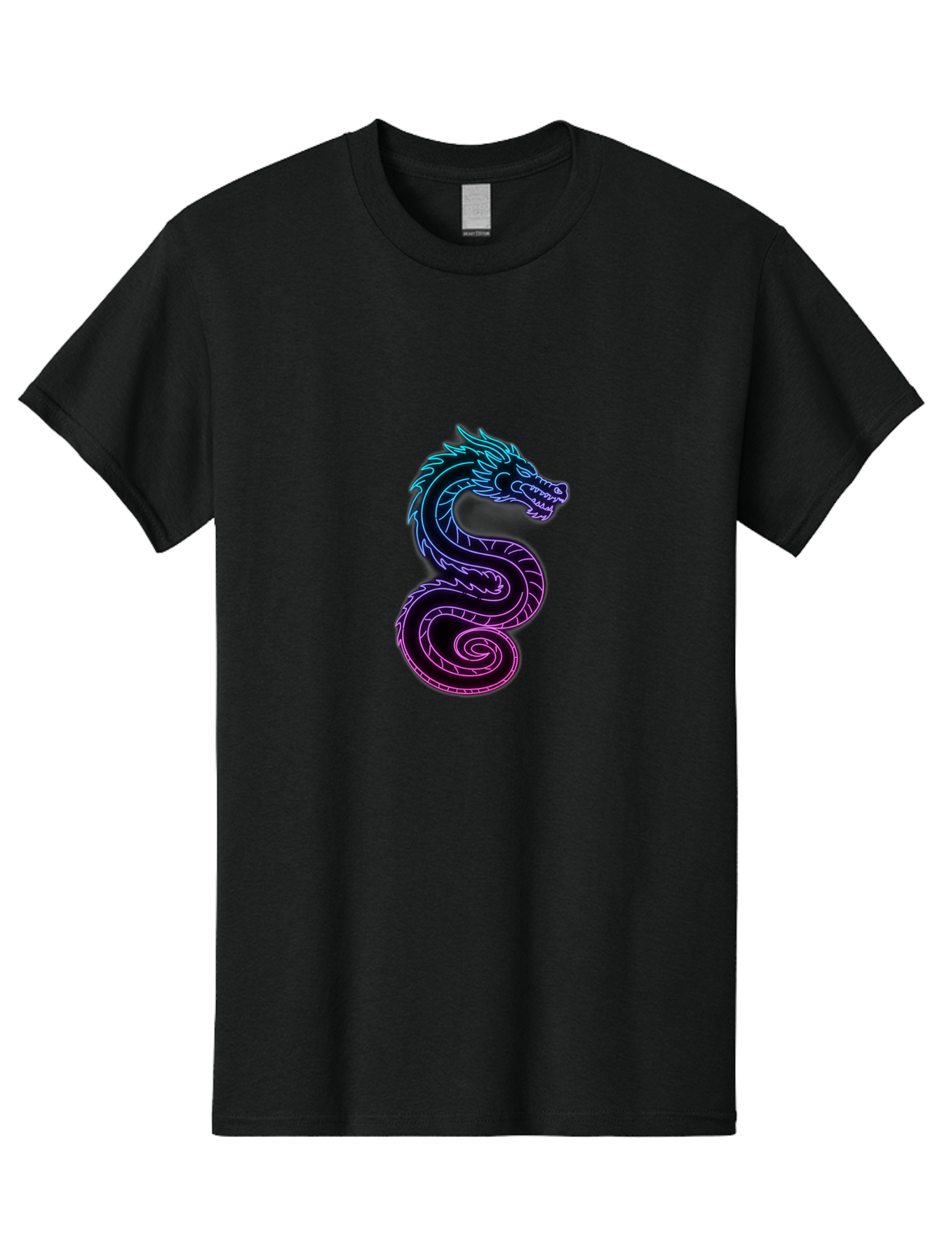 Dragon-Icon Men'S Graphic Tee, 100% Cotton, Comfortable Casual Summer Wear, Machine Washable, Purple And Blue Neon Dragon, Coiled Serpent, Mythical Creature, Fantasy Art, Glowing Neon, Vibrant Colors, Abstract Design, Stylized Dragon Head, Baa561
