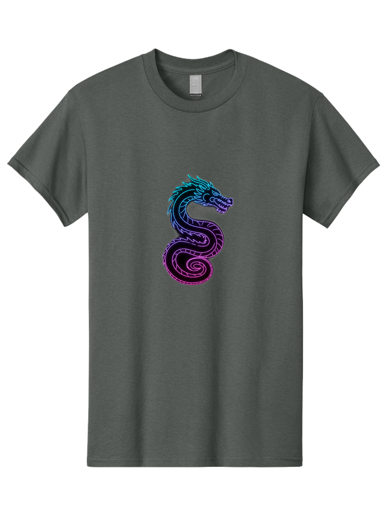 Dragon-Icon Men'S Graphic Tee, 100% Cotton, Comfortable Casual Summer Wear, Machine Washable, Purple And Blue Neon Dragon, Coiled Serpent, Mythical Creature, Fantasy Art, Glowing Neon, Vibrant Colors, Abstract Design, Stylized Dragon Head, Baa561