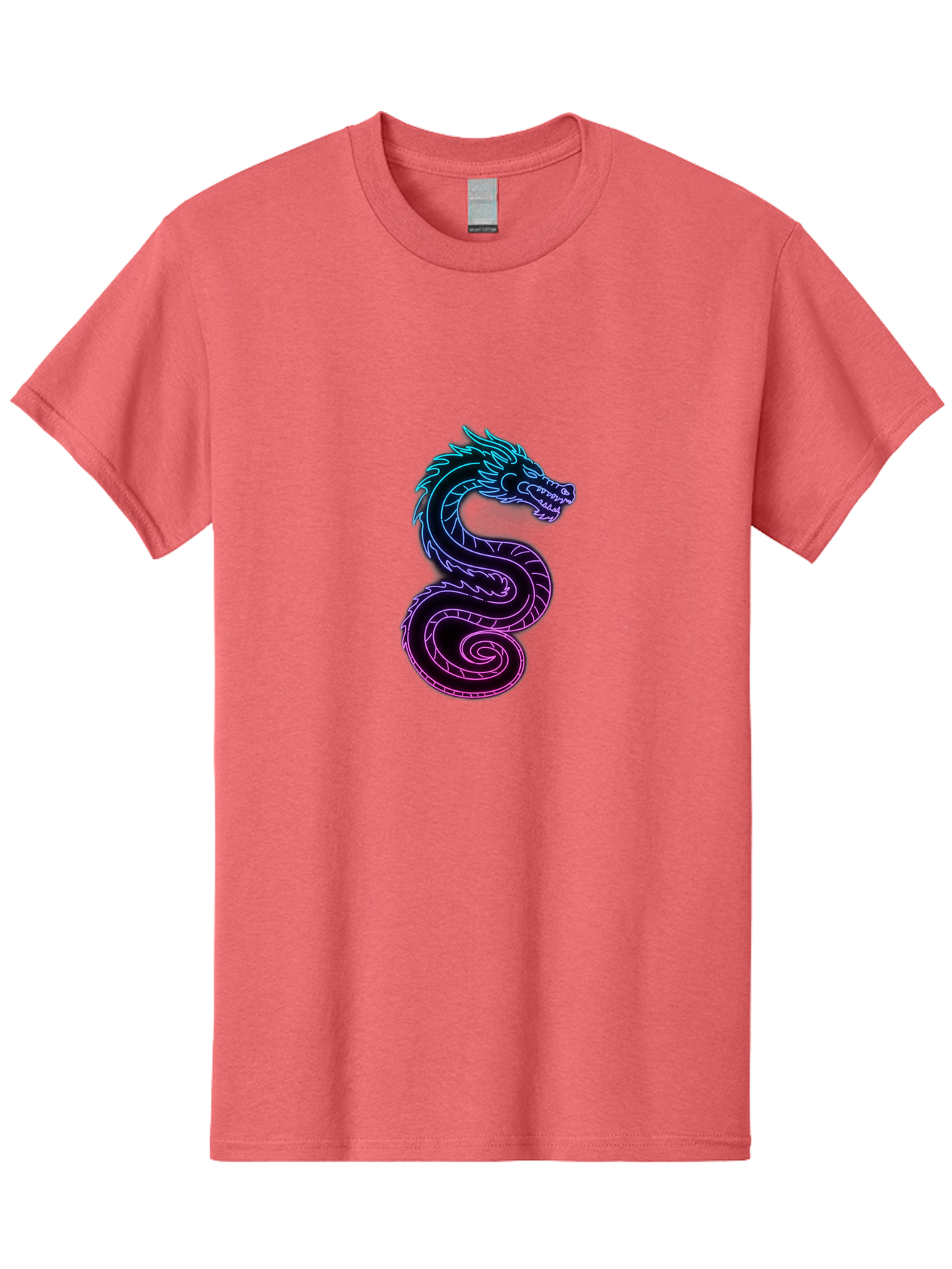 Dragon-Icon Men'S Graphic Tee, 100% Cotton, Comfortable Casual Summer Wear, Machine Washable, Purple And Blue Neon Dragon, Coiled Serpent, Mythical Creature, Fantasy Art, Glowing Neon, Vibrant Colors, Abstract Design, Stylized Dragon Head, Baa561