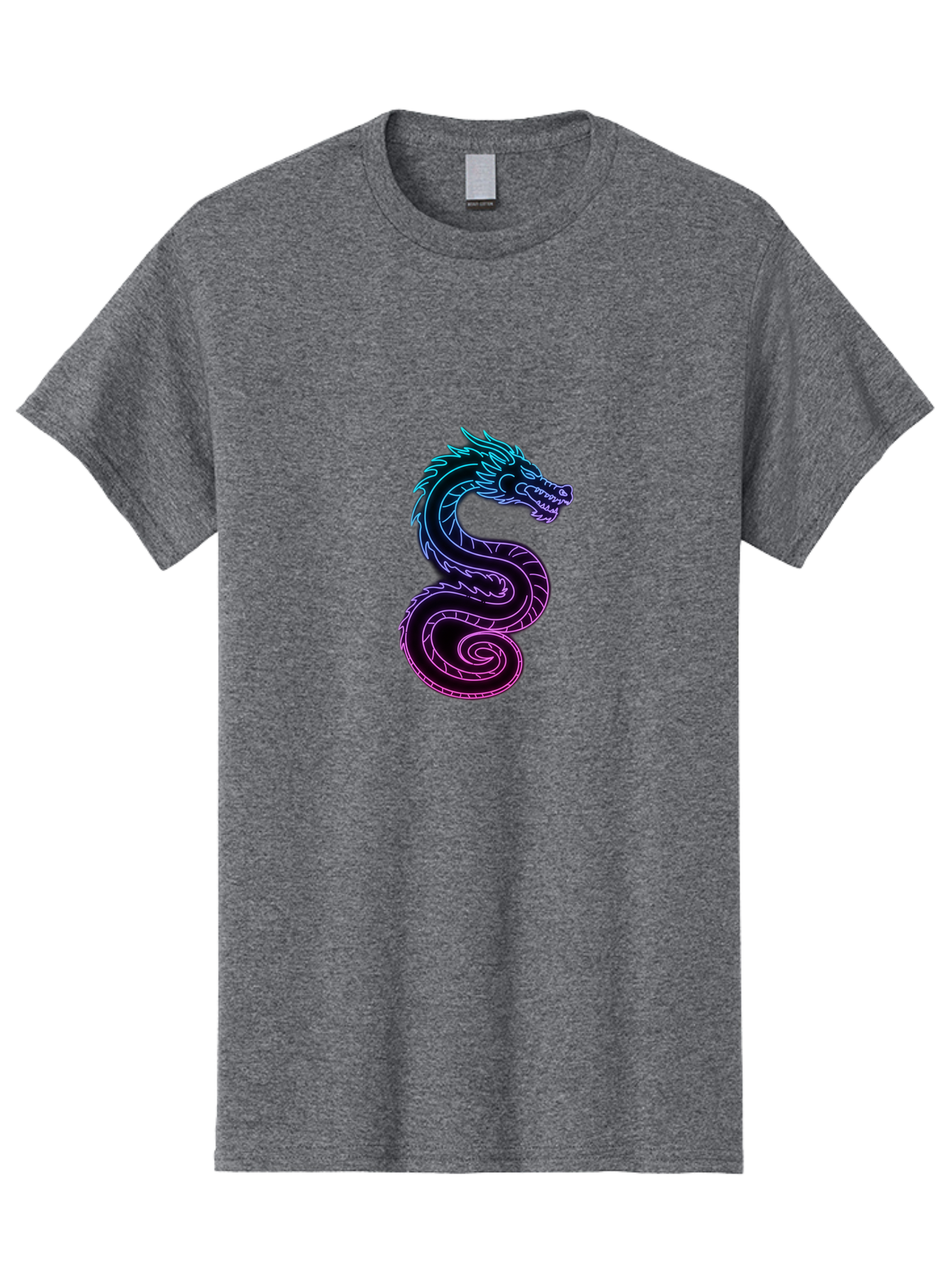 Dragon-Icon Men'S Graphic Tee, 100% Cotton, Comfortable Casual Summer Wear, Machine Washable, Purple And Blue Neon Dragon, Coiled Serpent, Mythical Creature, Fantasy Art, Glowing Neon, Vibrant Colors, Abstract Design, Stylized Dragon Head, Baa561