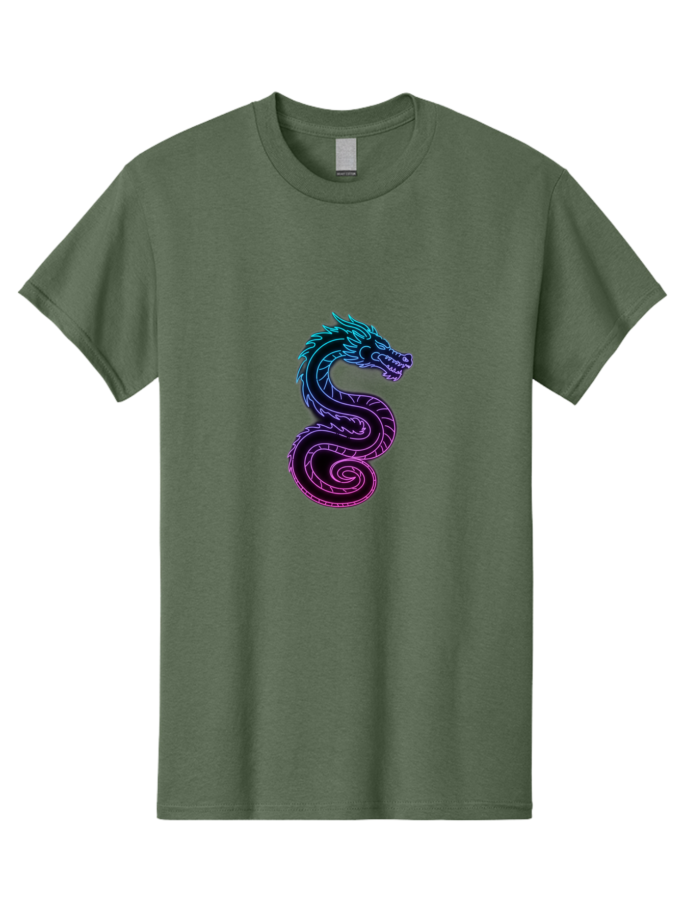 Dragon-Icon Men'S Graphic Tee, 100% Cotton, Comfortable Casual Summer Wear, Machine Washable, Purple And Blue Neon Dragon, Coiled Serpent, Mythical Creature, Fantasy Art, Glowing Neon, Vibrant Colors, Abstract Design, Stylized Dragon Head, Baa561