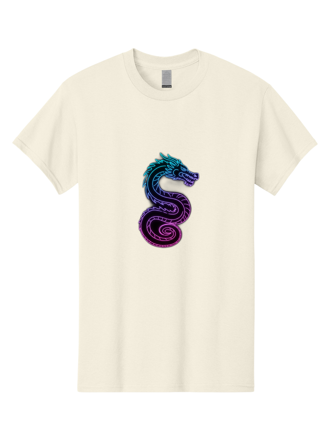 Dragon-Icon Men'S Graphic Tee, 100% Cotton, Comfortable Casual Summer Wear, Machine Washable, Purple And Blue Neon Dragon, Coiled Serpent, Mythical Creature, Fantasy Art, Glowing Neon, Vibrant Colors, Abstract Design, Stylized Dragon Head, Baa561
