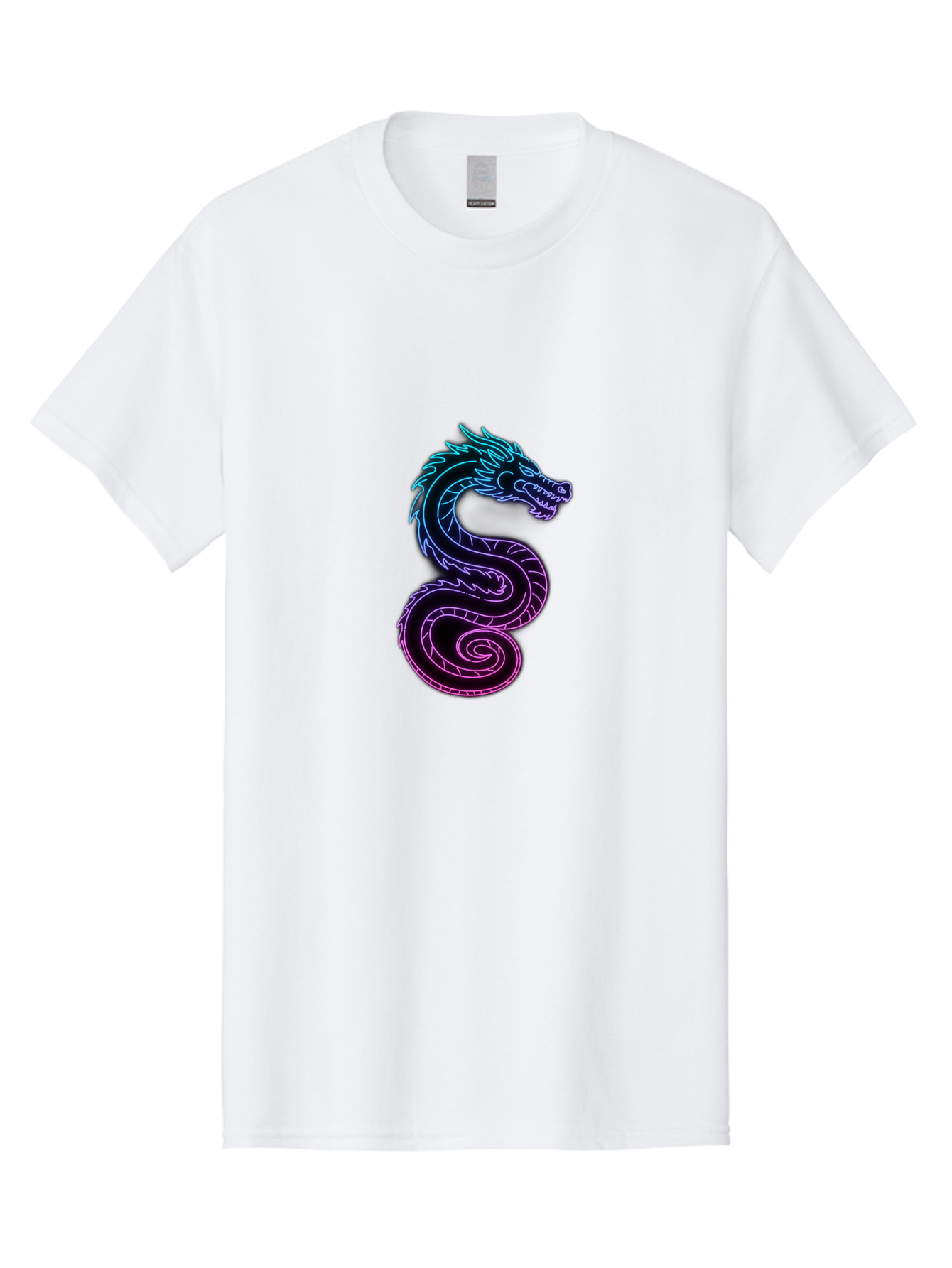 Dragon-Icon Men'S Graphic Tee, 100% Cotton, Comfortable Casual Summer Wear, Machine Washable, Purple And Blue Neon Dragon, Coiled Serpent, Mythical Creature, Fantasy Art, Glowing Neon, Vibrant Colors, Abstract Design, Stylized Dragon Head, Baa561