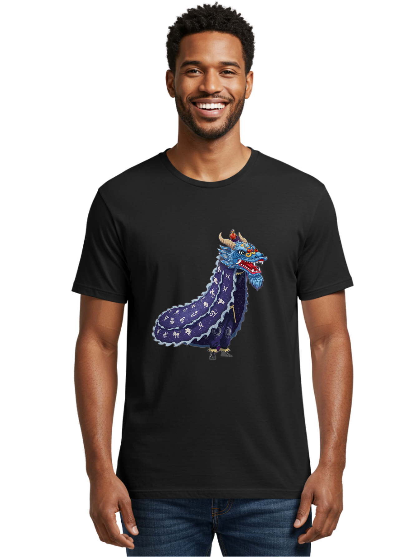 Dragon-Zodiac Men'S Graphic Tee, 100% Cotton, Comfortable Casual Summer Wear, Machine Washable, Mythical Dragon, Zodiac Signs, Astrology Symbols, Fantasy Creature, Zodiac Wheel, Mystical Being, Dragon Illustration, Cosmic Art Baa562
