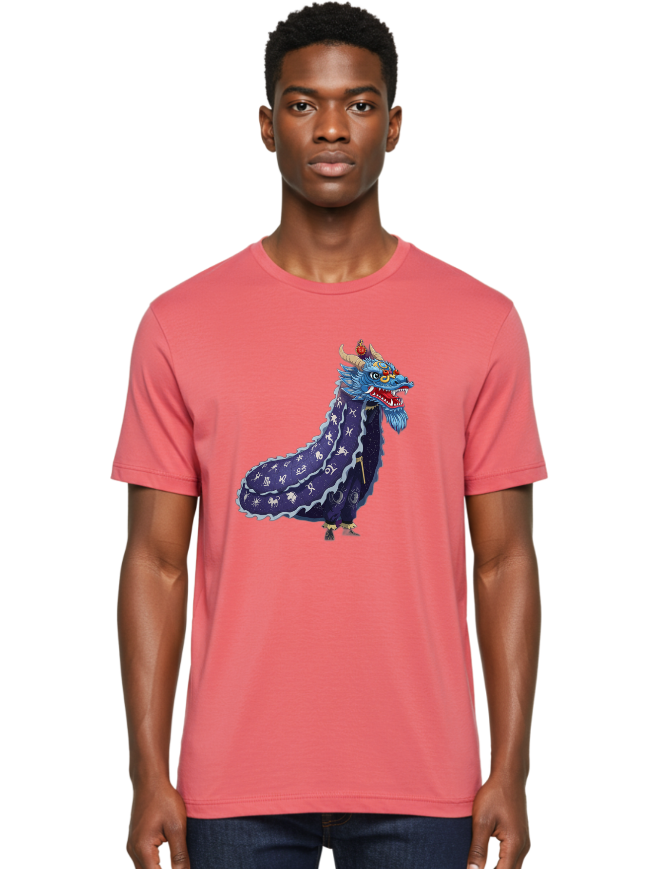 Dragon-Zodiac Men'S Graphic Tee, 100% Cotton, Comfortable Casual Summer Wear, Machine Washable, Mythical Dragon, Zodiac Signs, Astrology Symbols, Fantasy Creature, Zodiac Wheel, Mystical Being, Dragon Illustration, Cosmic Art Baa562