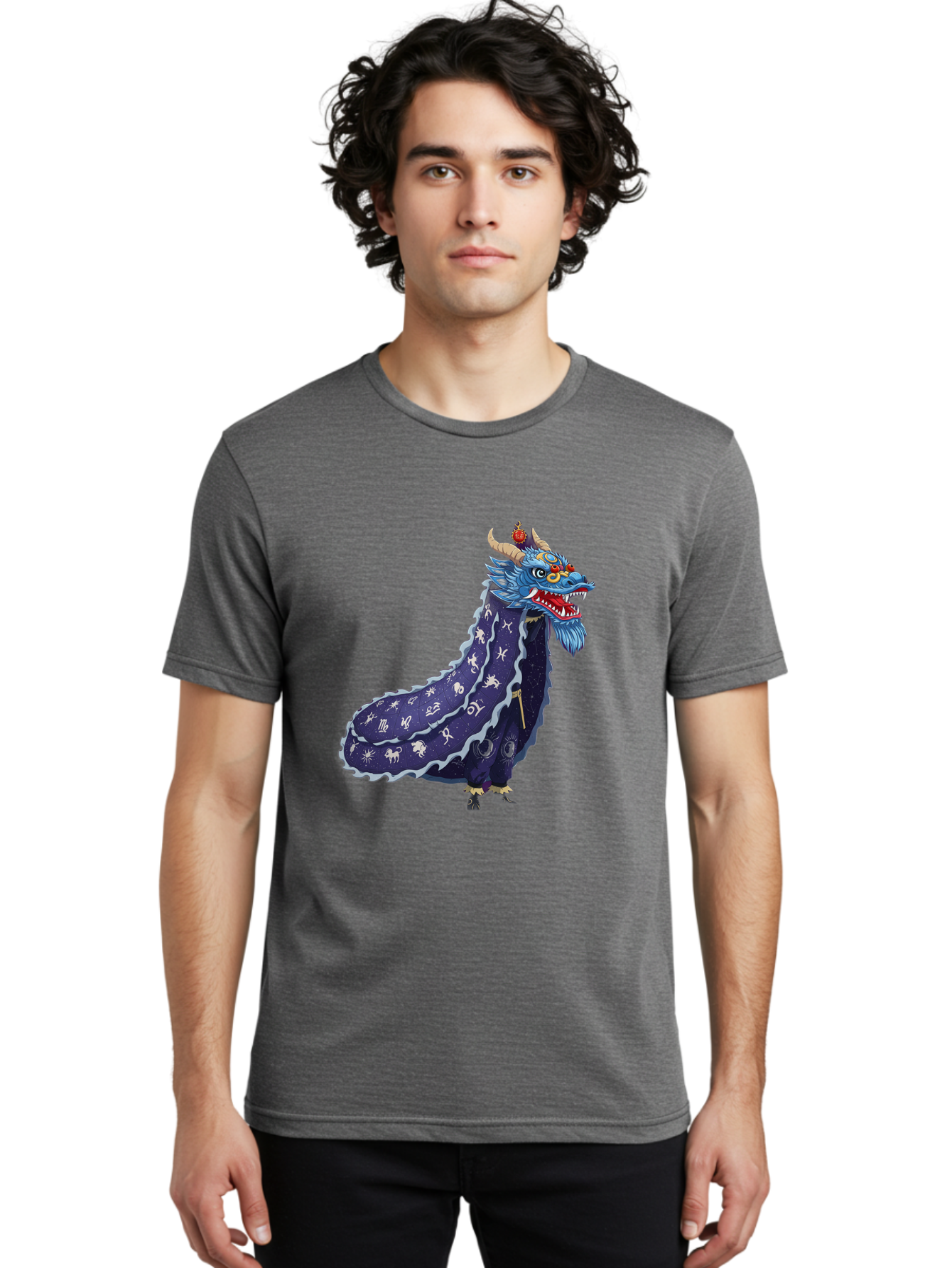 Dragon-Zodiac Men'S Graphic Tee, 100% Cotton, Comfortable Casual Summer Wear, Machine Washable, Mythical Dragon, Zodiac Signs, Astrology Symbols, Fantasy Creature, Zodiac Wheel, Mystical Being, Dragon Illustration, Cosmic Art Baa562