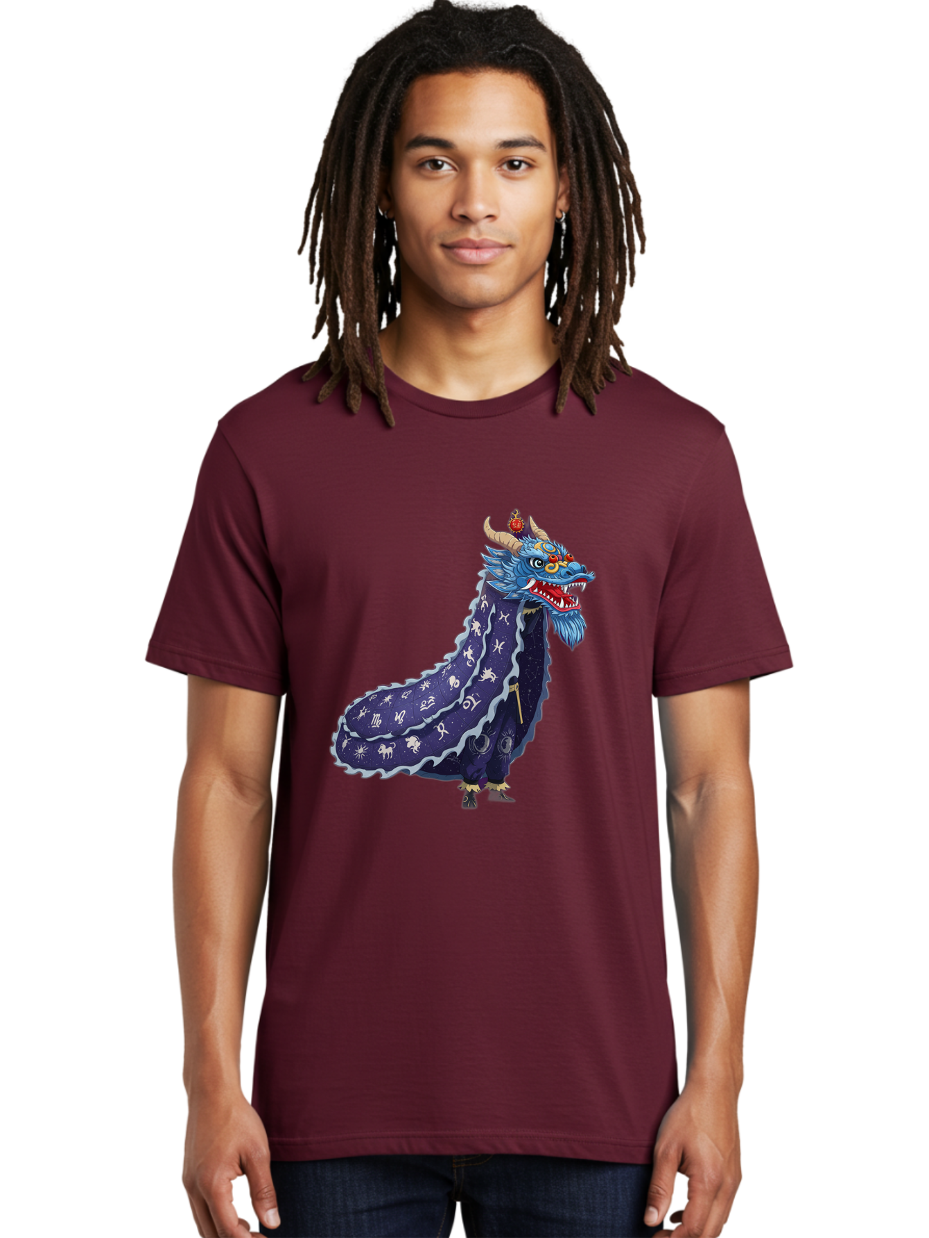 Dragon-Zodiac Men'S Graphic Tee, 100% Cotton, Comfortable Casual Summer Wear, Machine Washable, Mythical Dragon, Zodiac Signs, Astrology Symbols, Fantasy Creature, Zodiac Wheel, Mystical Being, Dragon Illustration, Cosmic Art Baa562