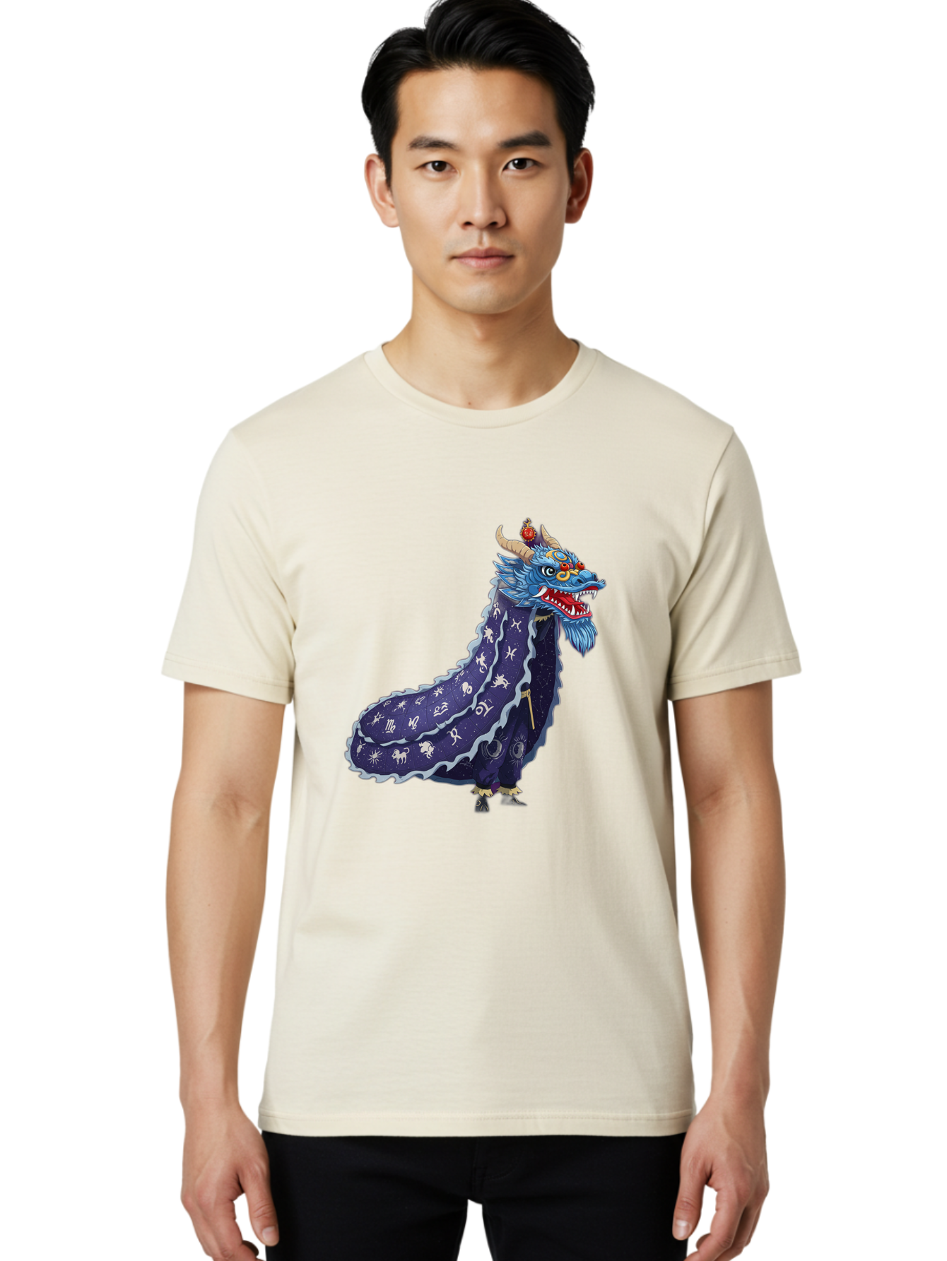 Dragon-Zodiac Men'S Graphic Tee, 100% Cotton, Comfortable Casual Summer Wear, Machine Washable, Mythical Dragon, Zodiac Signs, Astrology Symbols, Fantasy Creature, Zodiac Wheel, Mystical Being, Dragon Illustration, Cosmic Art Baa562