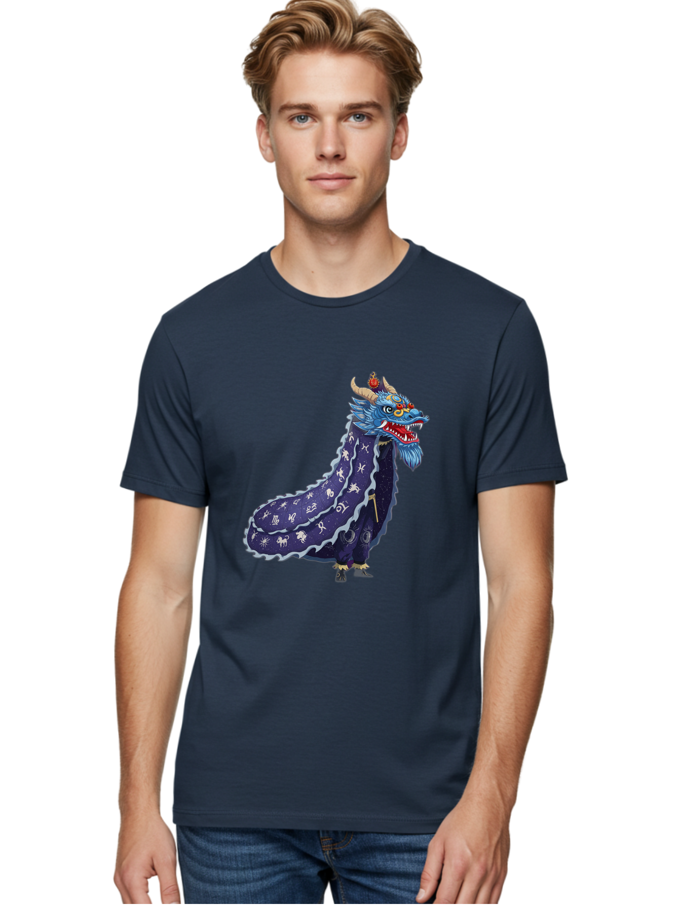 Dragon-Zodiac Men'S Graphic Tee, 100% Cotton, Comfortable Casual Summer Wear, Machine Washable, Mythical Dragon, Zodiac Signs, Astrology Symbols, Fantasy Creature, Zodiac Wheel, Mystical Being, Dragon Illustration, Cosmic Art Baa562