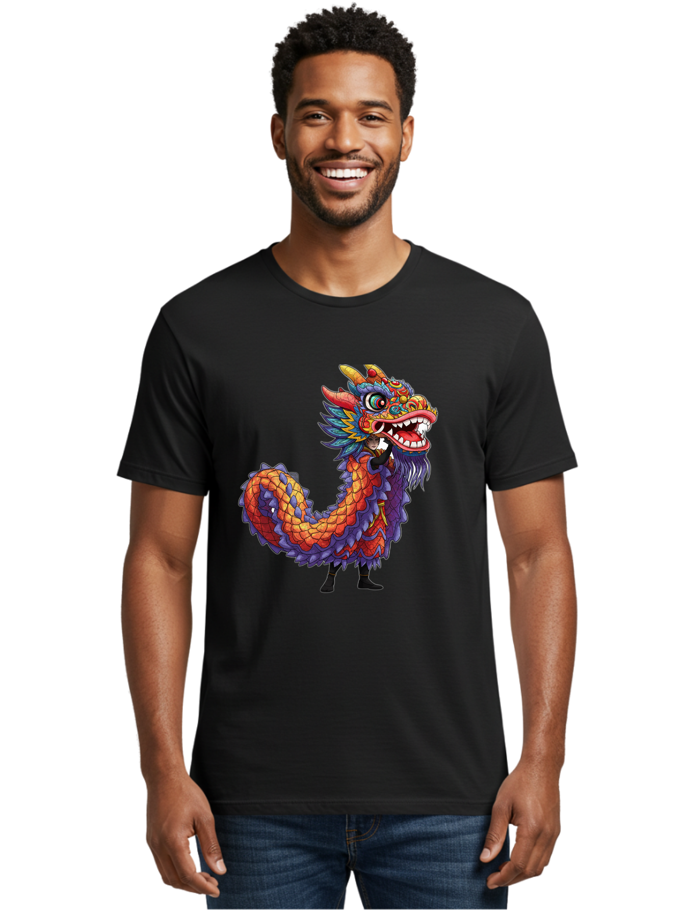 Dragon Men'S Graphic Tee, 100% Cotton, Comfortable Casual Summer Wear, Machine Washable, Vibrant Dragon, Mythical Creature, Chinese Culture, Colorful Scales, Sharp Teeth, Bold Design, Fantasy Art, Cartoon Style Baa563