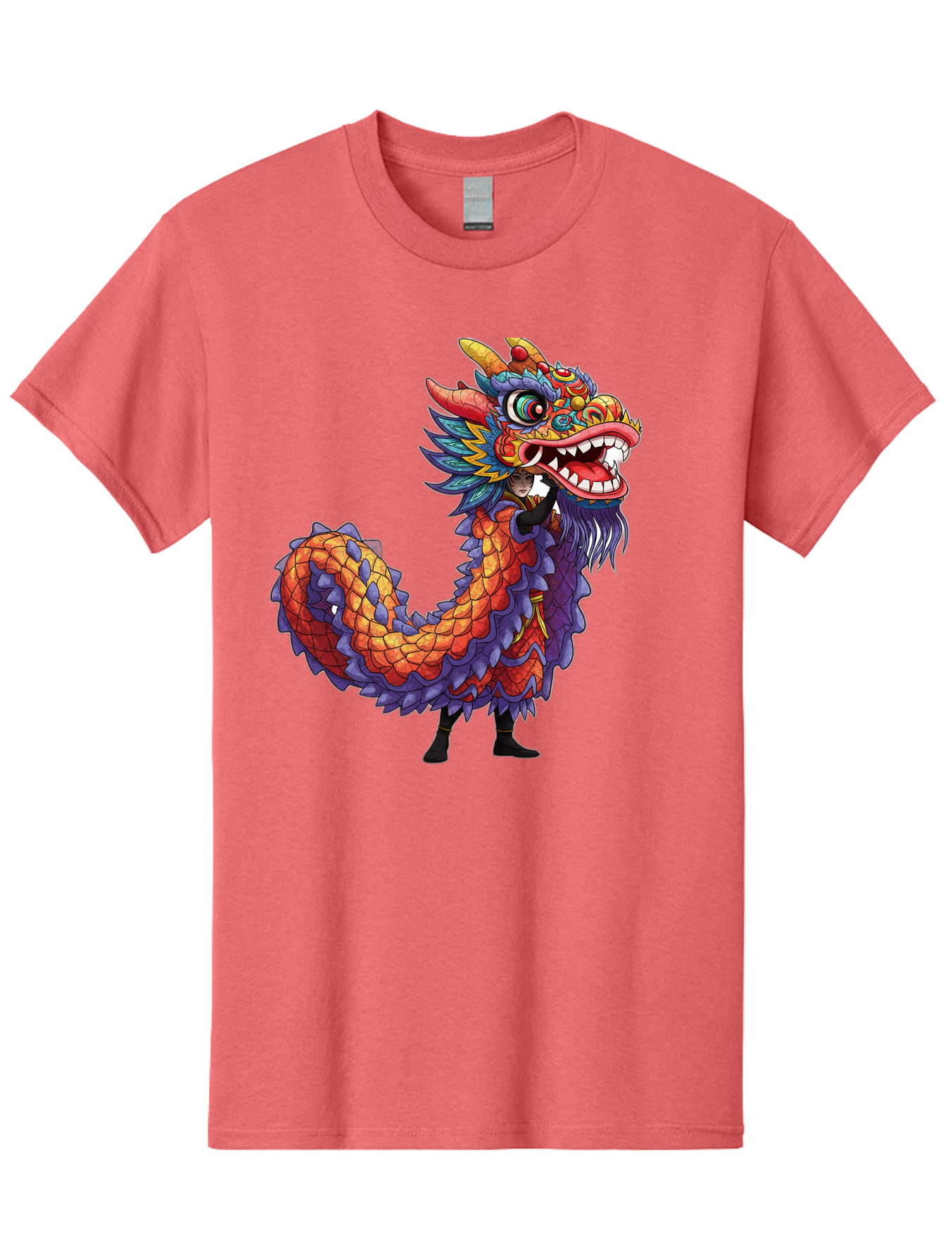 Dragon Men'S Graphic Tee, 100% Cotton, Comfortable Casual Summer Wear, Machine Washable, Vibrant Dragon, Mythical Creature, Chinese Culture, Colorful Scales, Sharp Teeth, Bold Design, Fantasy Art, Cartoon Style Baa563