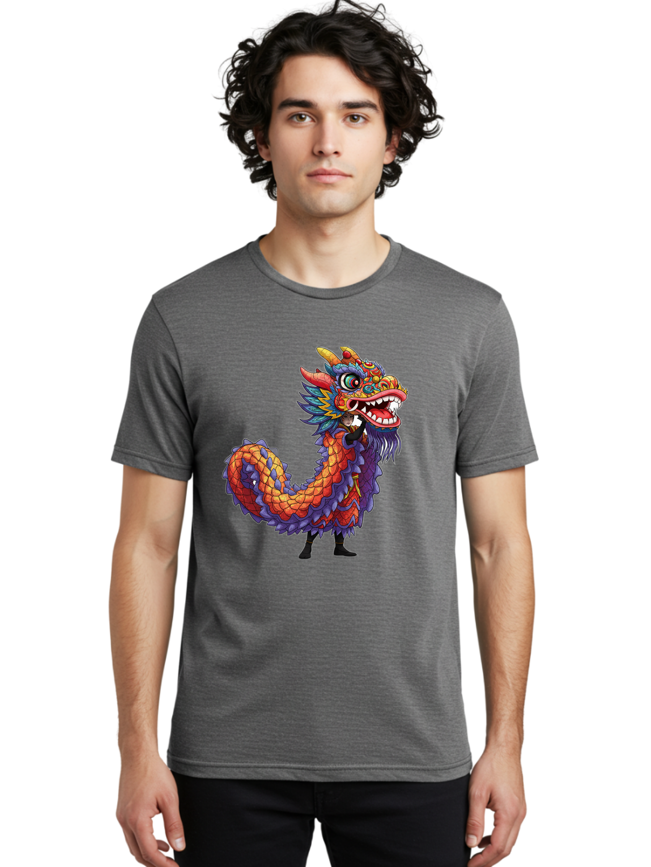 Dragon Men'S Graphic Tee, 100% Cotton, Comfortable Casual Summer Wear, Machine Washable, Vibrant Dragon, Mythical Creature, Chinese Culture, Colorful Scales, Sharp Teeth, Bold Design, Fantasy Art, Cartoon Style Baa563