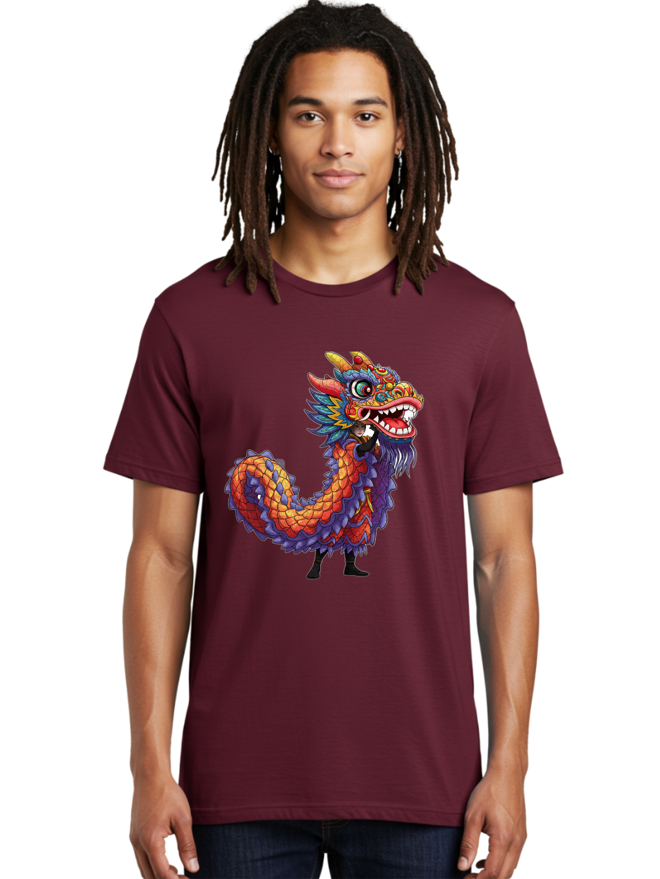 Dragon Men'S Graphic Tee, 100% Cotton, Comfortable Casual Summer Wear, Machine Washable, Vibrant Dragon, Mythical Creature, Chinese Culture, Colorful Scales, Sharp Teeth, Bold Design, Fantasy Art, Cartoon Style Baa563