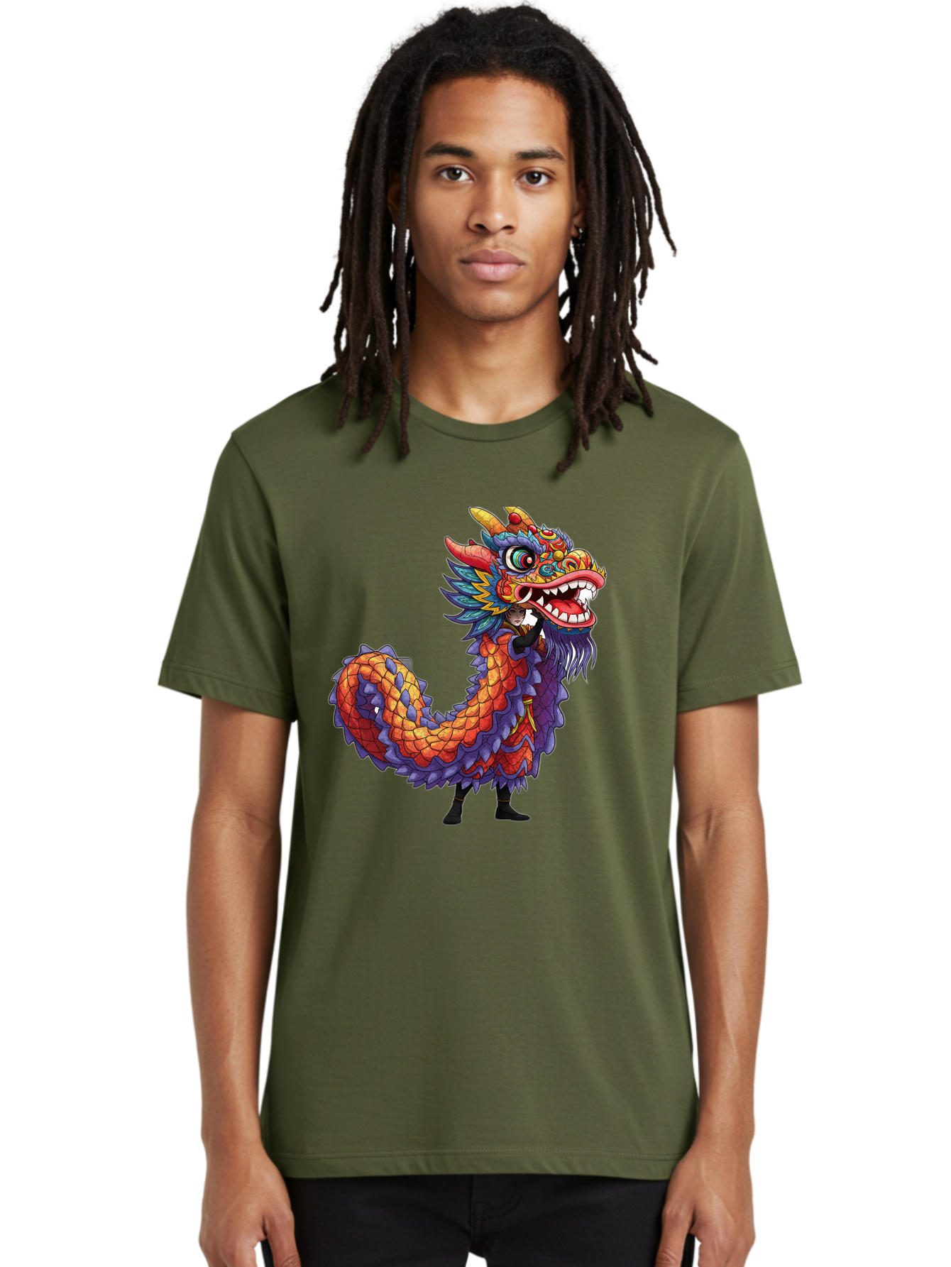 Dragon Men'S Graphic Tee, 100% Cotton, Comfortable Casual Summer Wear, Machine Washable, Vibrant Dragon, Mythical Creature, Chinese Culture, Colorful Scales, Sharp Teeth, Bold Design, Fantasy Art, Cartoon Style Baa563