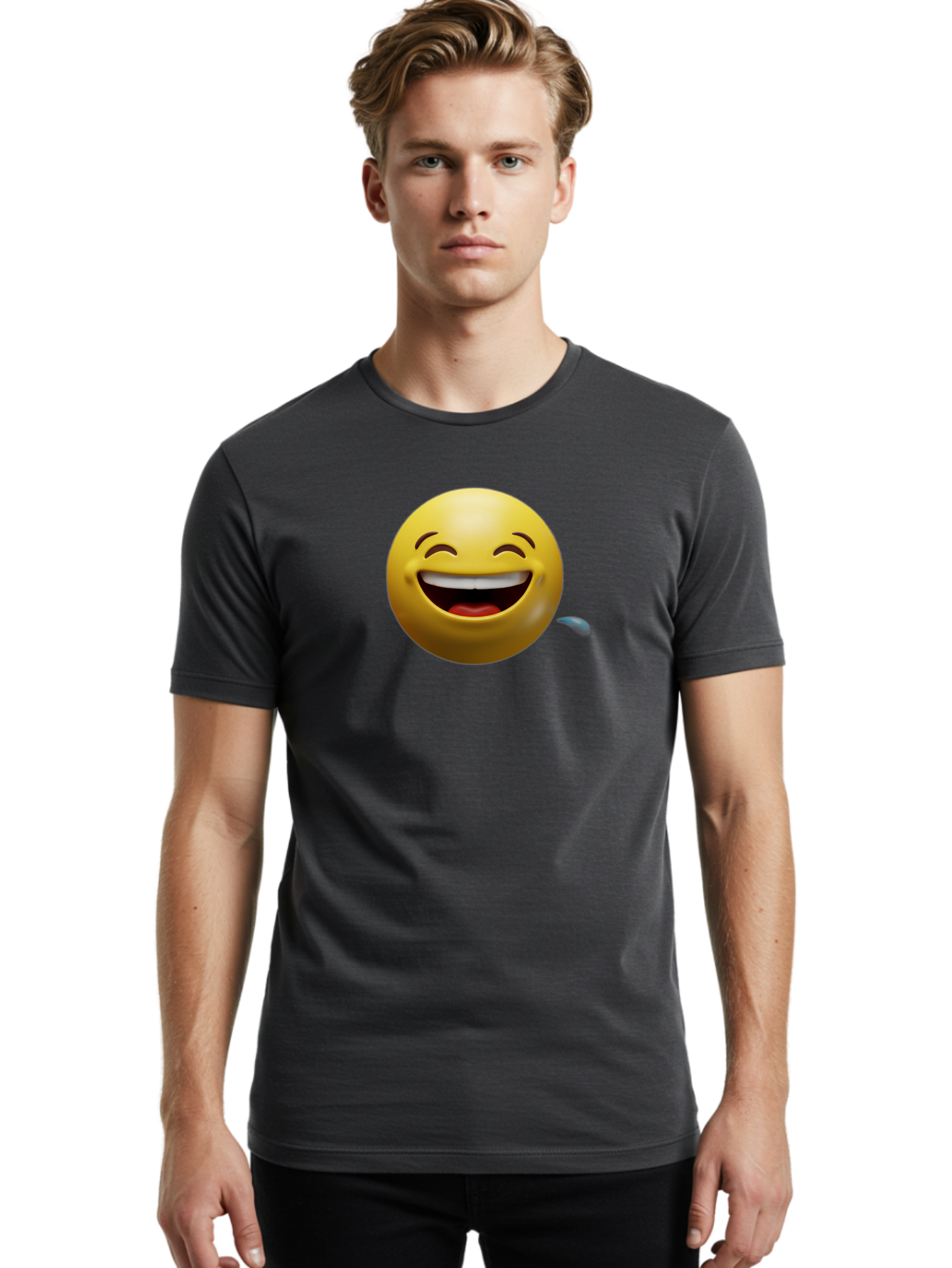 Drooling-Face-Emoji Men'S Graphic Tee, 100% Cotton, Comfortable Casual Summer Wear, Machine Washable, Drooling Face, Laughing Emoji, Happy Face, Joyful Expression, Smiling Face, Playful Emoticon, Humorous Symbol, Yellow Emoji, Baa566
