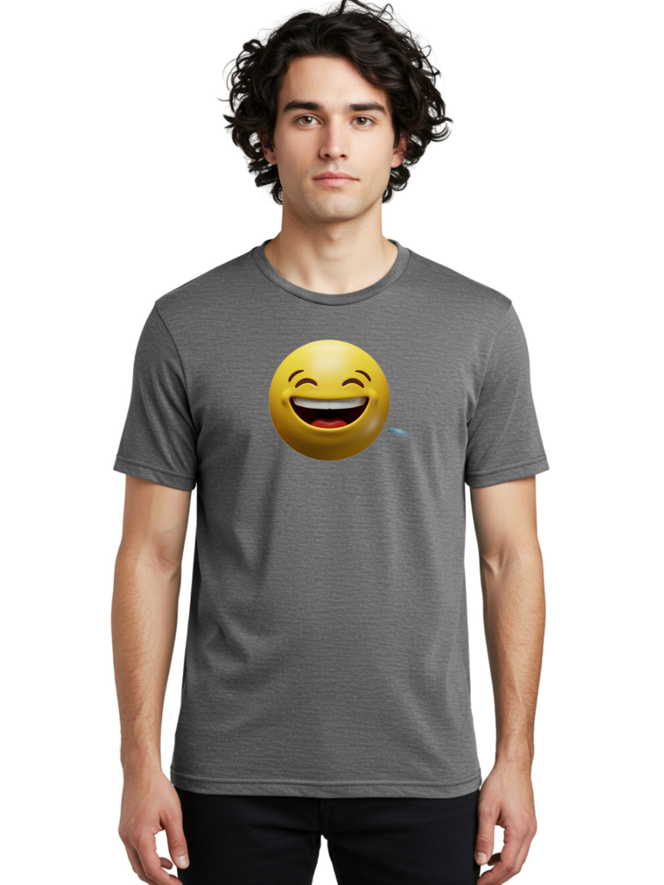 Drooling-Face-Emoji Men'S Graphic Tee, 100% Cotton, Comfortable Casual Summer Wear, Machine Washable, Drooling Face, Laughing Emoji, Happy Face, Joyful Expression, Smiling Face, Playful Emoticon, Humorous Symbol, Yellow Emoji, Baa566