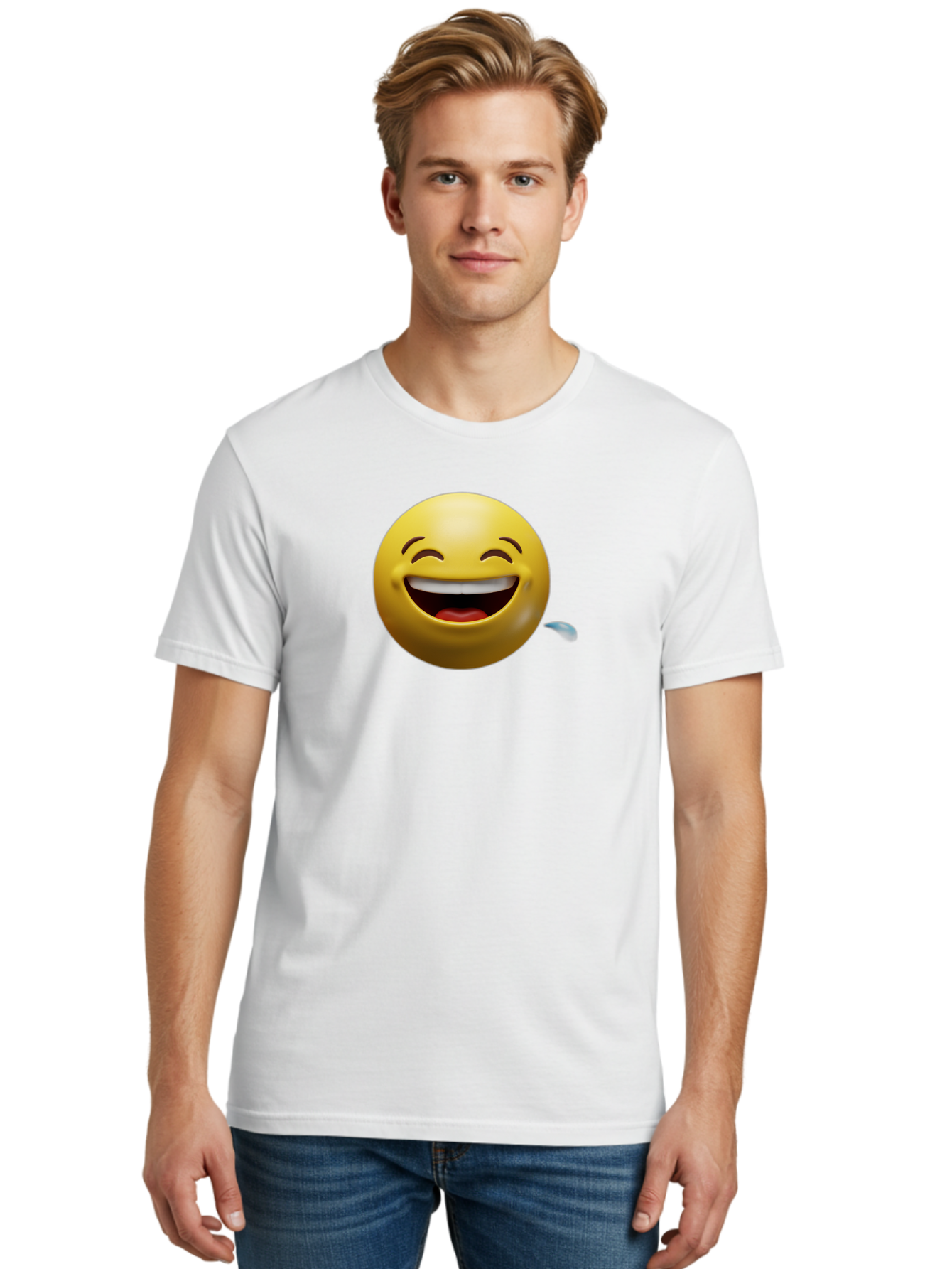 Drooling-Face-Emoji Men'S Graphic Tee, 100% Cotton, Comfortable Casual Summer Wear, Machine Washable, Drooling Face, Laughing Emoji, Happy Face, Joyful Expression, Smiling Face, Playful Emoticon, Humorous Symbol, Yellow Emoji, Baa566