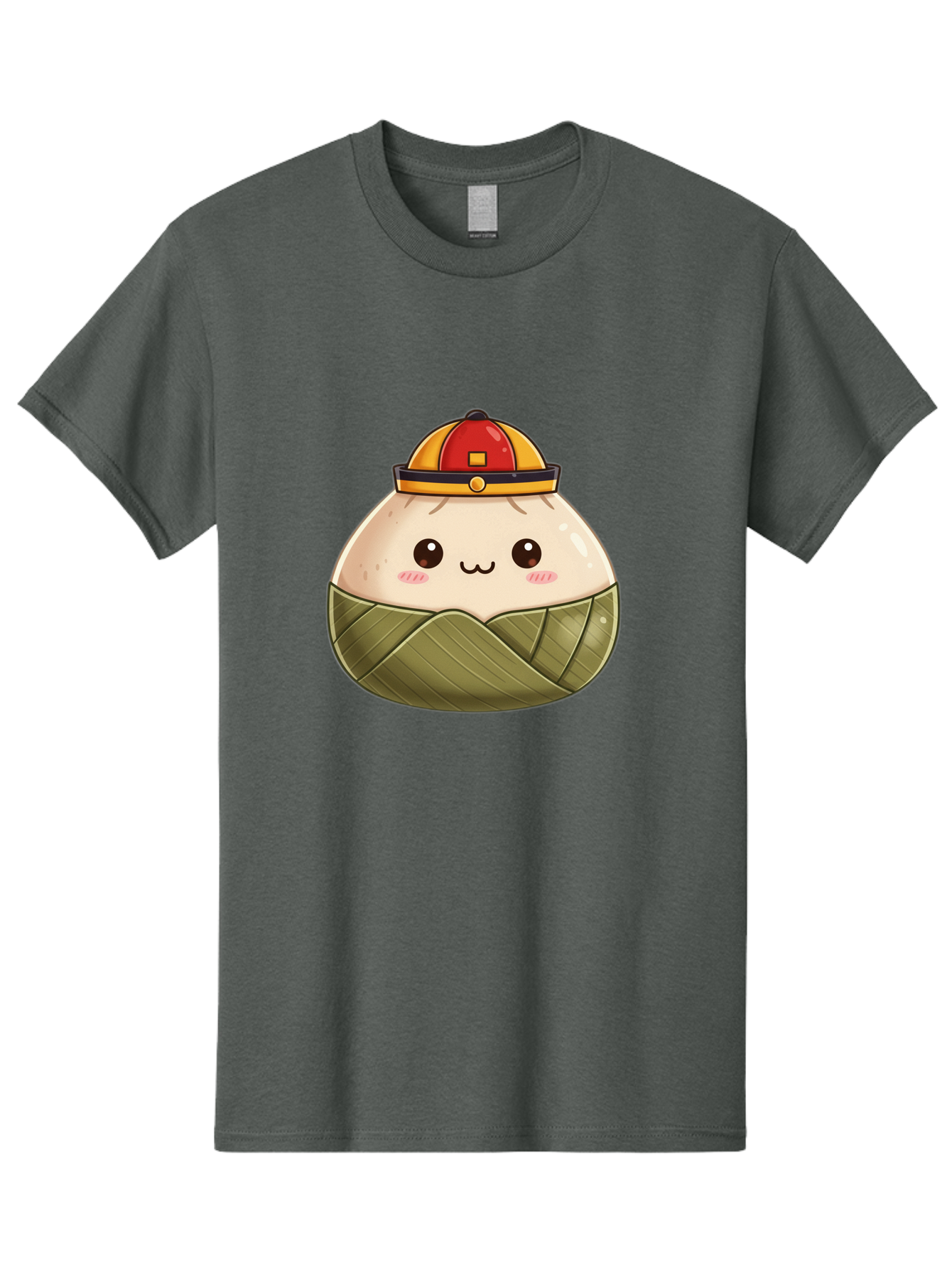 Dumpling-In-Firefighter-Hat Men'S Graphic Tee, 100% Cotton, Comfortable Casual Summer Wear, Machine Washable, Cartoon Baozi, Firefighter Hat, Red And Yellow, Cute Character, Steamed Bun, Kawaii Food, Chinese Cuisine, Adorable Illustration, Baa569