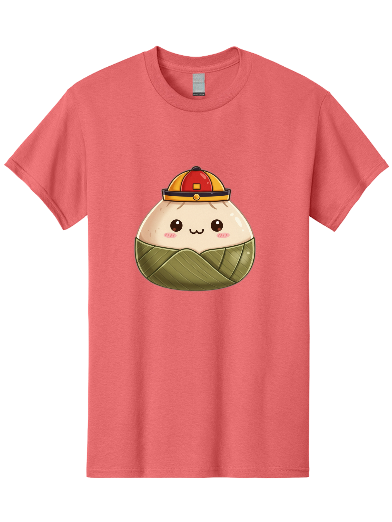 Dumpling-In-Firefighter-Hat Men'S Graphic Tee, 100% Cotton, Comfortable Casual Summer Wear, Machine Washable, Cartoon Baozi, Firefighter Hat, Red And Yellow, Cute Character, Steamed Bun, Kawaii Food, Chinese Cuisine, Adorable Illustration, Baa569