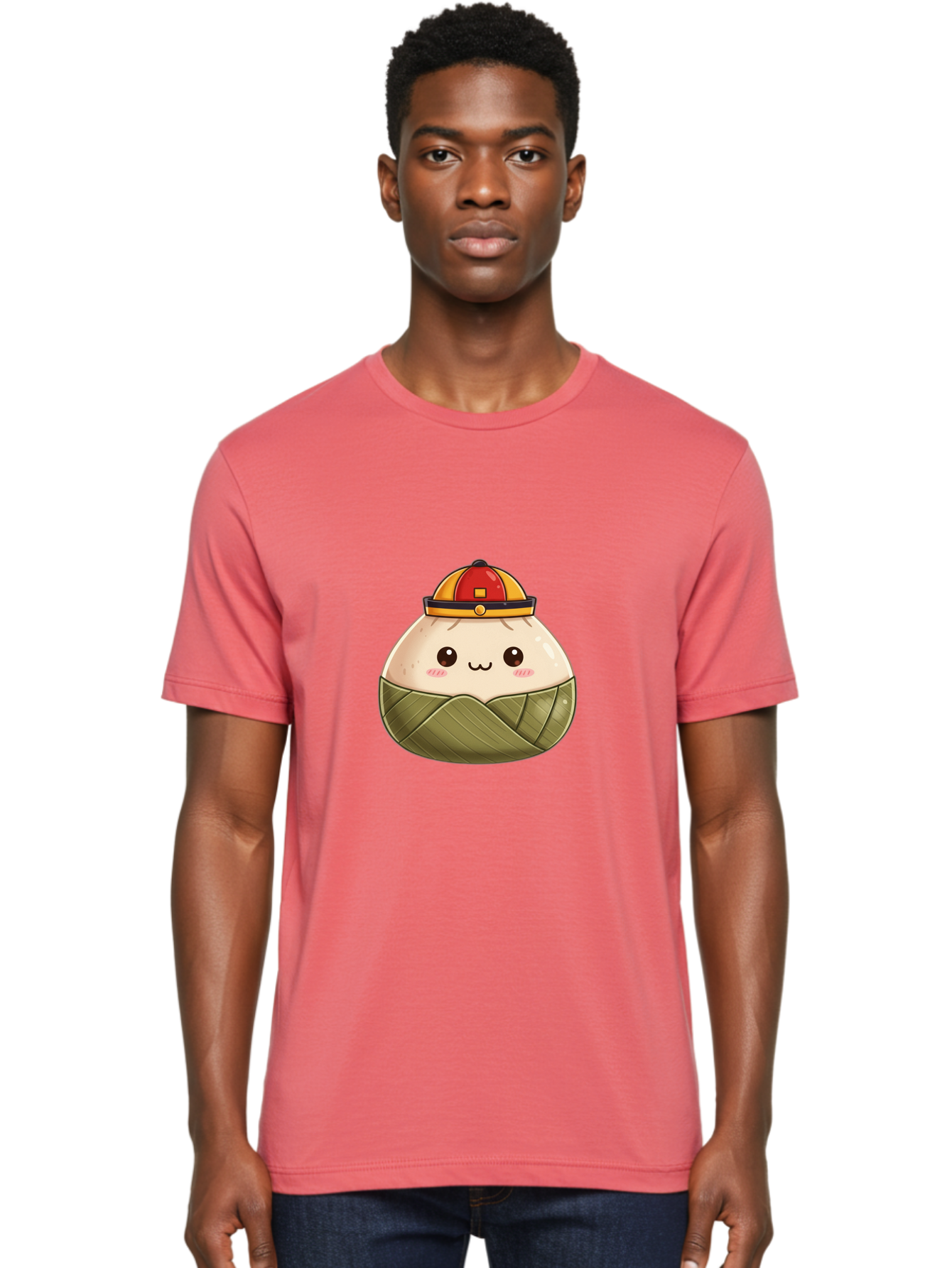 Dumpling-In-Firefighter-Hat Men'S Graphic Tee, 100% Cotton, Comfortable Casual Summer Wear, Machine Washable, Cartoon Baozi, Firefighter Hat, Red And Yellow, Cute Character, Steamed Bun, Kawaii Food, Chinese Cuisine, Adorable Illustration, Baa569
