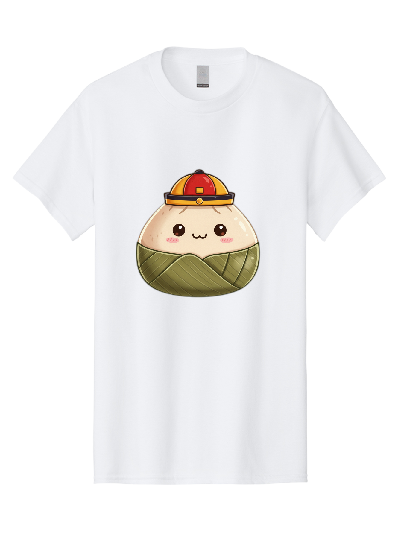 Dumpling-In-Firefighter-Hat Men'S Graphic Tee, 100% Cotton, Comfortable Casual Summer Wear, Machine Washable, Cartoon Baozi, Firefighter Hat, Red And Yellow, Cute Character, Steamed Bun, Kawaii Food, Chinese Cuisine, Adorable Illustration, Baa569