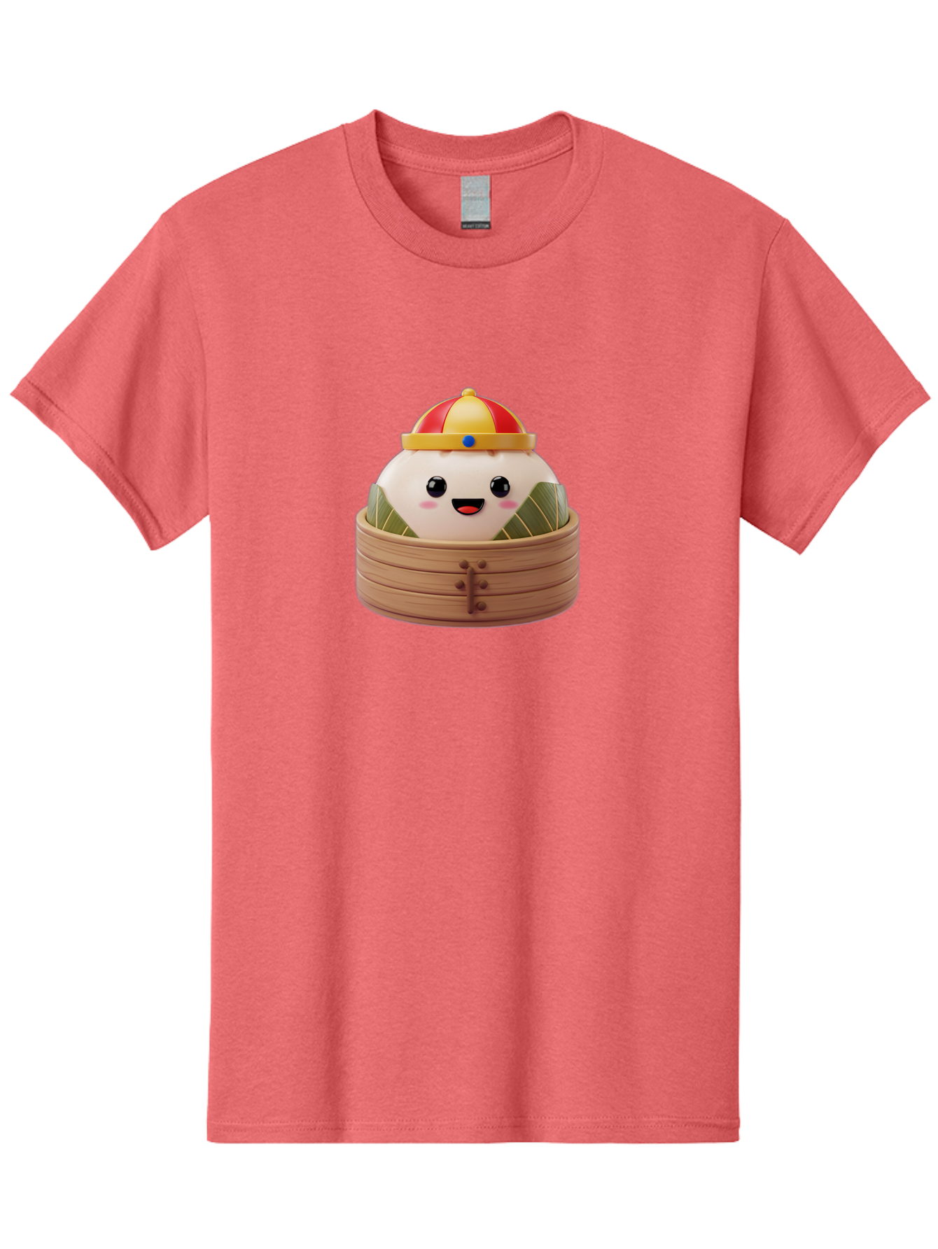 Dumpling-King Men'S Graphic Tee, 100% Cotton, Comfortable Casual Summer Wear, Machine Washable, Cartoon Dumpling, Chinese Cuisine, Steamed Bun, Bamboo Steamer, Happy Face, Kawaii Culture, Foodie Art, Adorable Character, Dumpling King Baa570