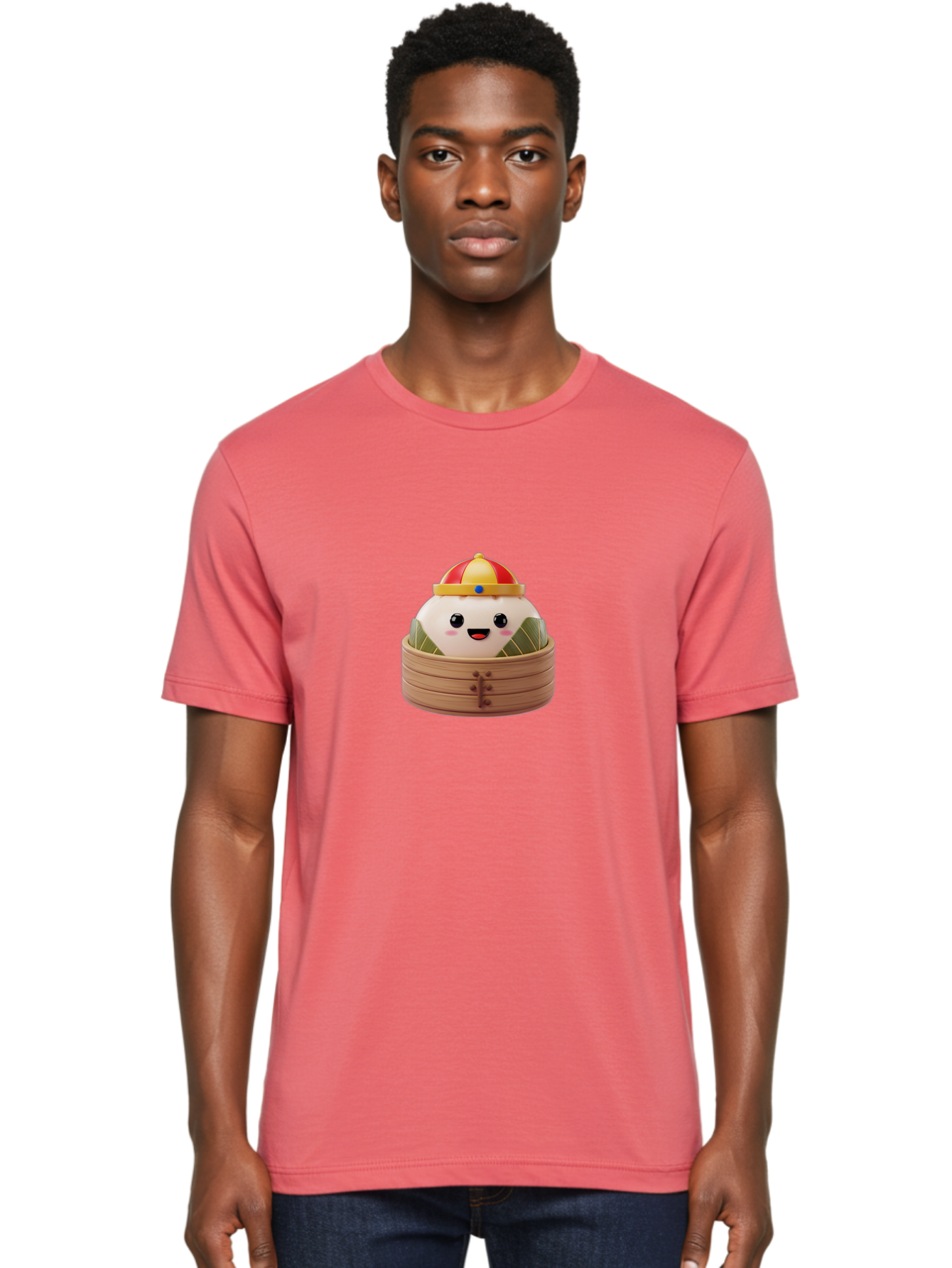 Dumpling-King Men'S Graphic Tee, 100% Cotton, Comfortable Casual Summer Wear, Machine Washable, Cartoon Dumpling, Chinese Cuisine, Steamed Bun, Bamboo Steamer, Happy Face, Kawaii Culture, Foodie Art, Adorable Character, Dumpling King Baa570