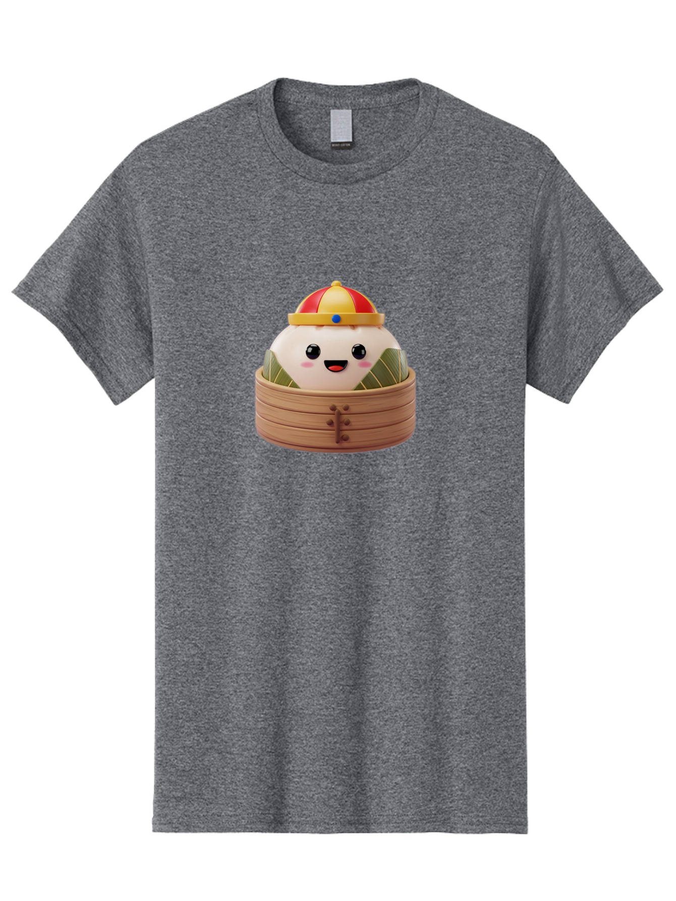 Dumpling-King Men'S Graphic Tee, 100% Cotton, Comfortable Casual Summer Wear, Machine Washable, Cartoon Dumpling, Chinese Cuisine, Steamed Bun, Bamboo Steamer, Happy Face, Kawaii Culture, Foodie Art, Adorable Character, Dumpling King Baa570
