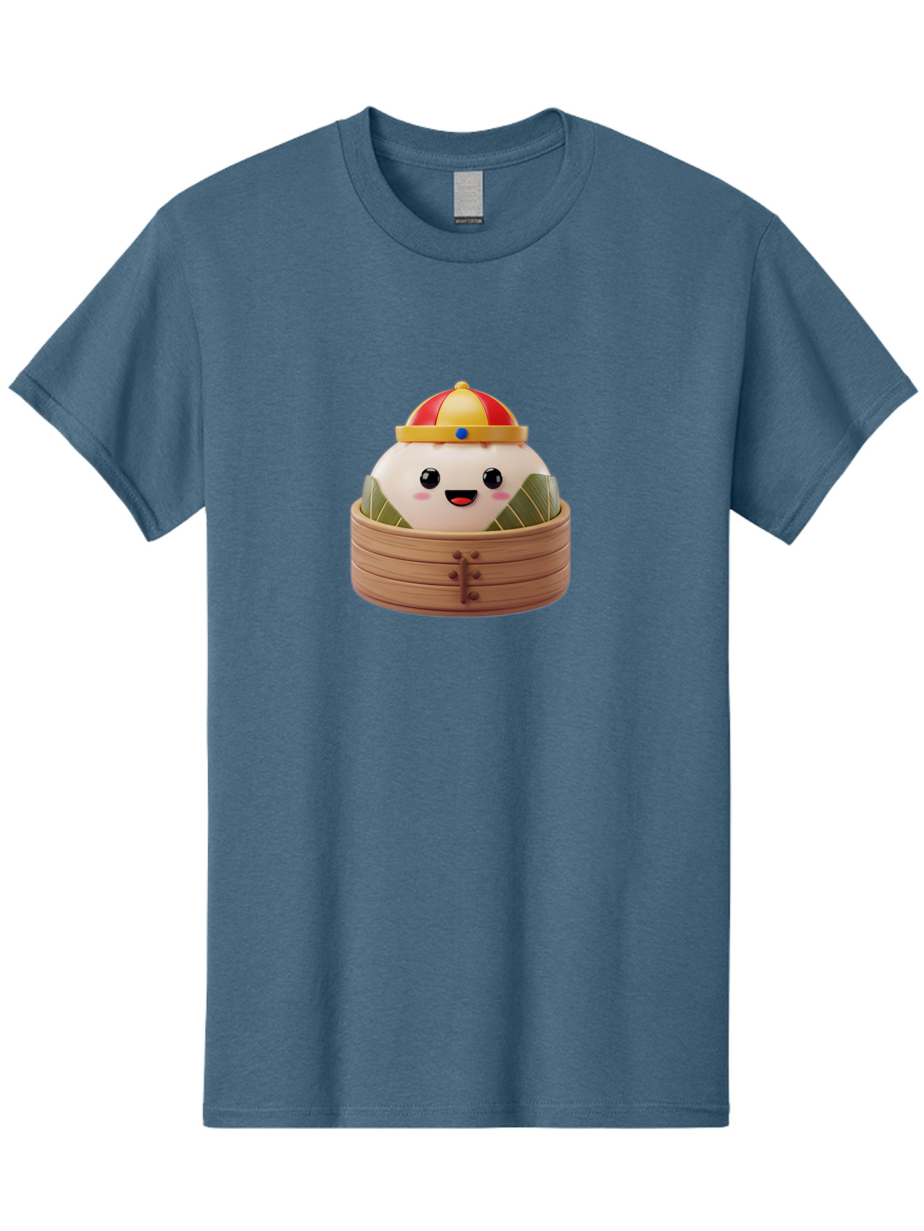 Dumpling-King Men'S Graphic Tee, 100% Cotton, Comfortable Casual Summer Wear, Machine Washable, Cartoon Dumpling, Chinese Cuisine, Steamed Bun, Bamboo Steamer, Happy Face, Kawaii Culture, Foodie Art, Adorable Character, Dumpling King Baa570