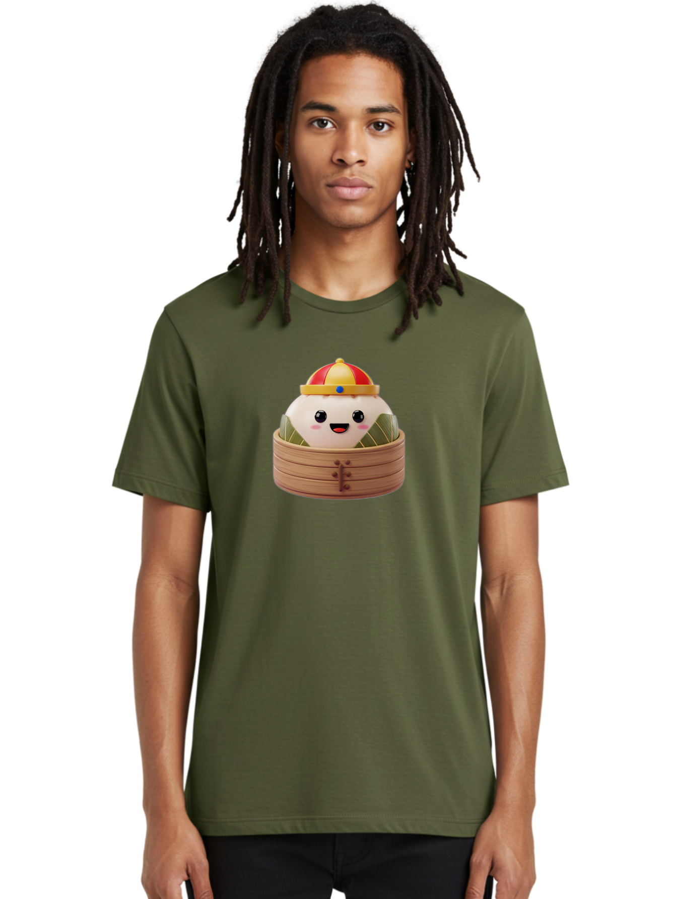 Dumpling-King Men'S Graphic Tee, 100% Cotton, Comfortable Casual Summer Wear, Machine Washable, Cartoon Dumpling, Chinese Cuisine, Steamed Bun, Bamboo Steamer, Happy Face, Kawaii Culture, Foodie Art, Adorable Character, Dumpling King Baa570