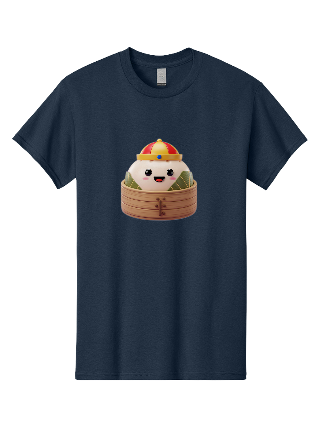 Dumpling-King Men'S Graphic Tee, 100% Cotton, Comfortable Casual Summer Wear, Machine Washable, Cartoon Dumpling, Chinese Cuisine, Steamed Bun, Bamboo Steamer, Happy Face, Kawaii Culture, Foodie Art, Adorable Character, Dumpling King Baa570