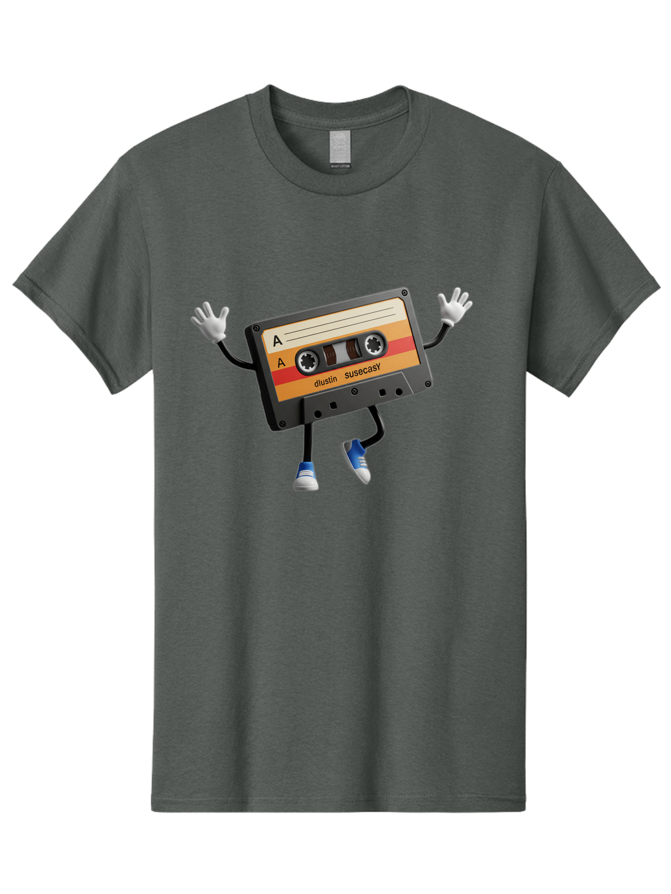 Dustin-Susacasy-Cassette Men'S Graphic Tee, 100% Cotton, Comfortable Casual Summer Wear, Machine Washable, Retro Cassette Tape Character, Vintage Music Format, Nostalgic Design, Animated Object, Dancin' Mixtape, Funky Art Style, Playful Vibe, Baa571